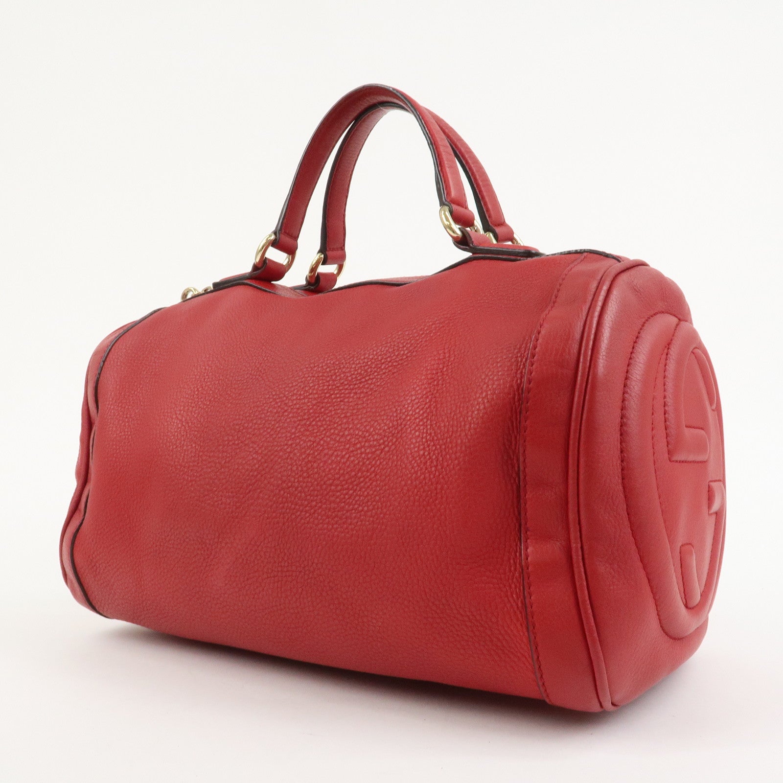 GUCCI SOHO Interlocking G Leather Boston Bag Hand Bag Red 282302