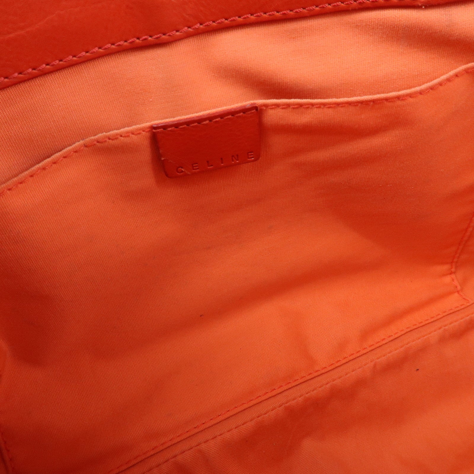 CELINE Scalloped Boogie Bag Leather Hand Bag Tote Bag Orange White