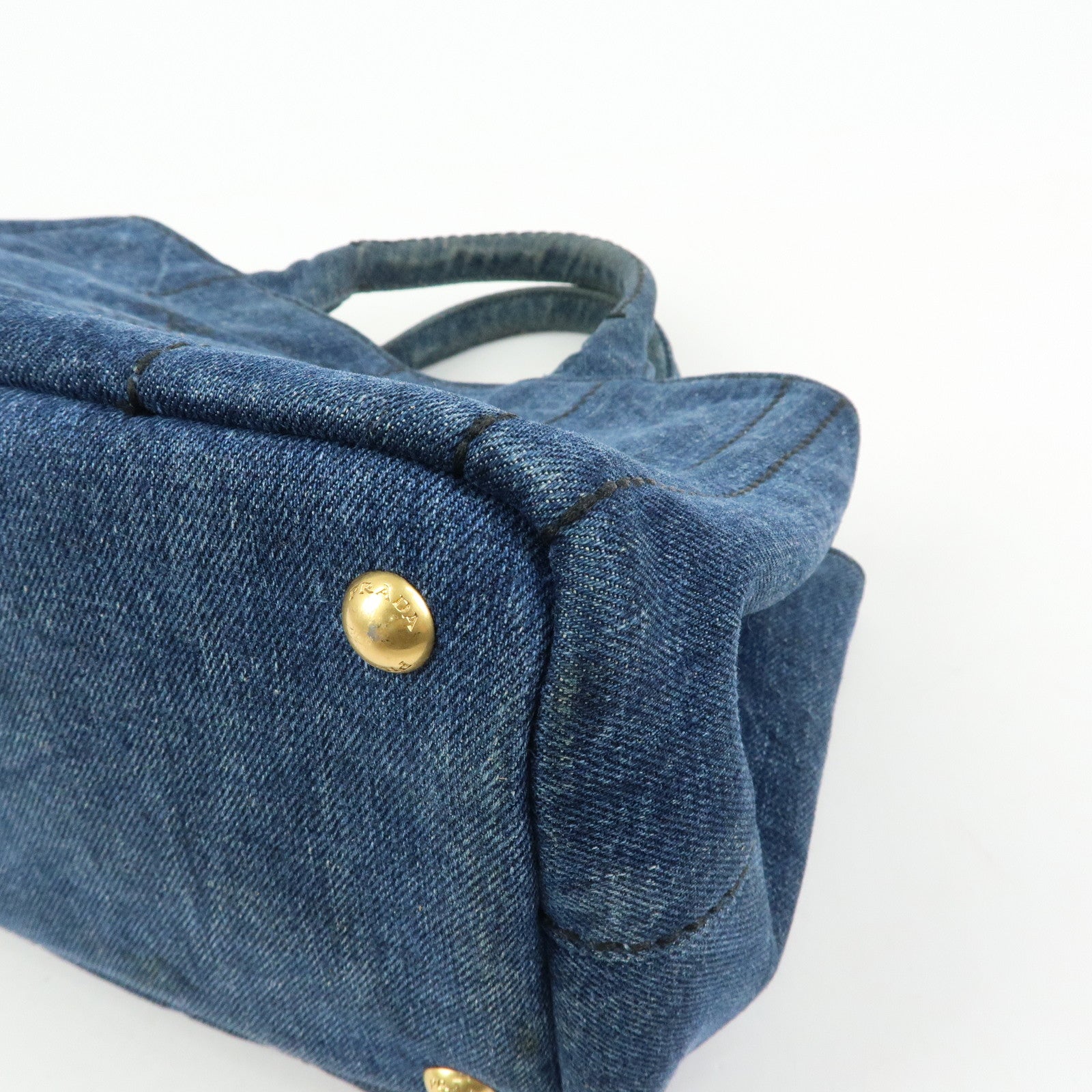 PRADA Triangle Logo Canapa Mini Denim 2Way Bag Hand Bag Blue 1BG439