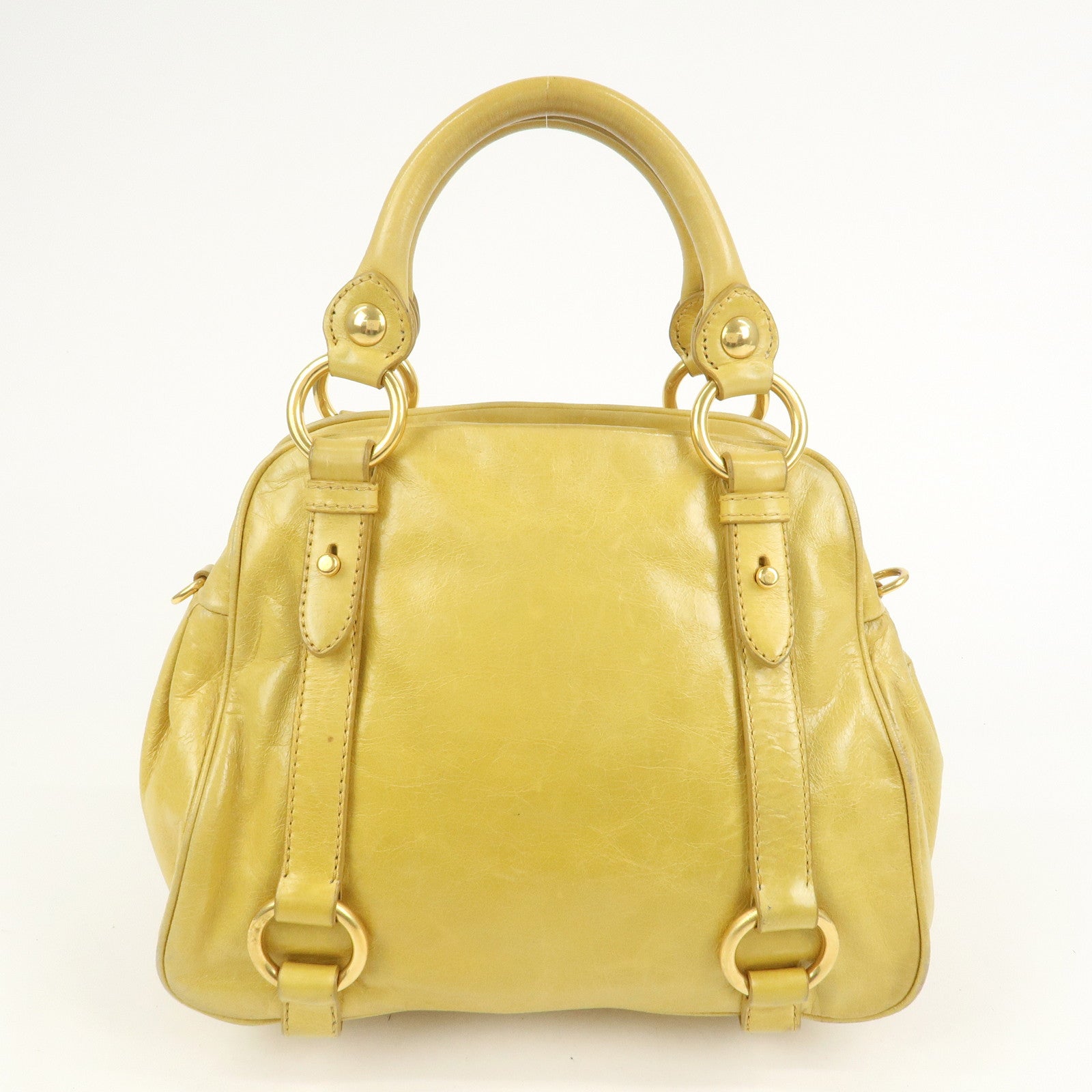 MIU MIU Logo Leather 2Way Bag Hand Bag Yellow