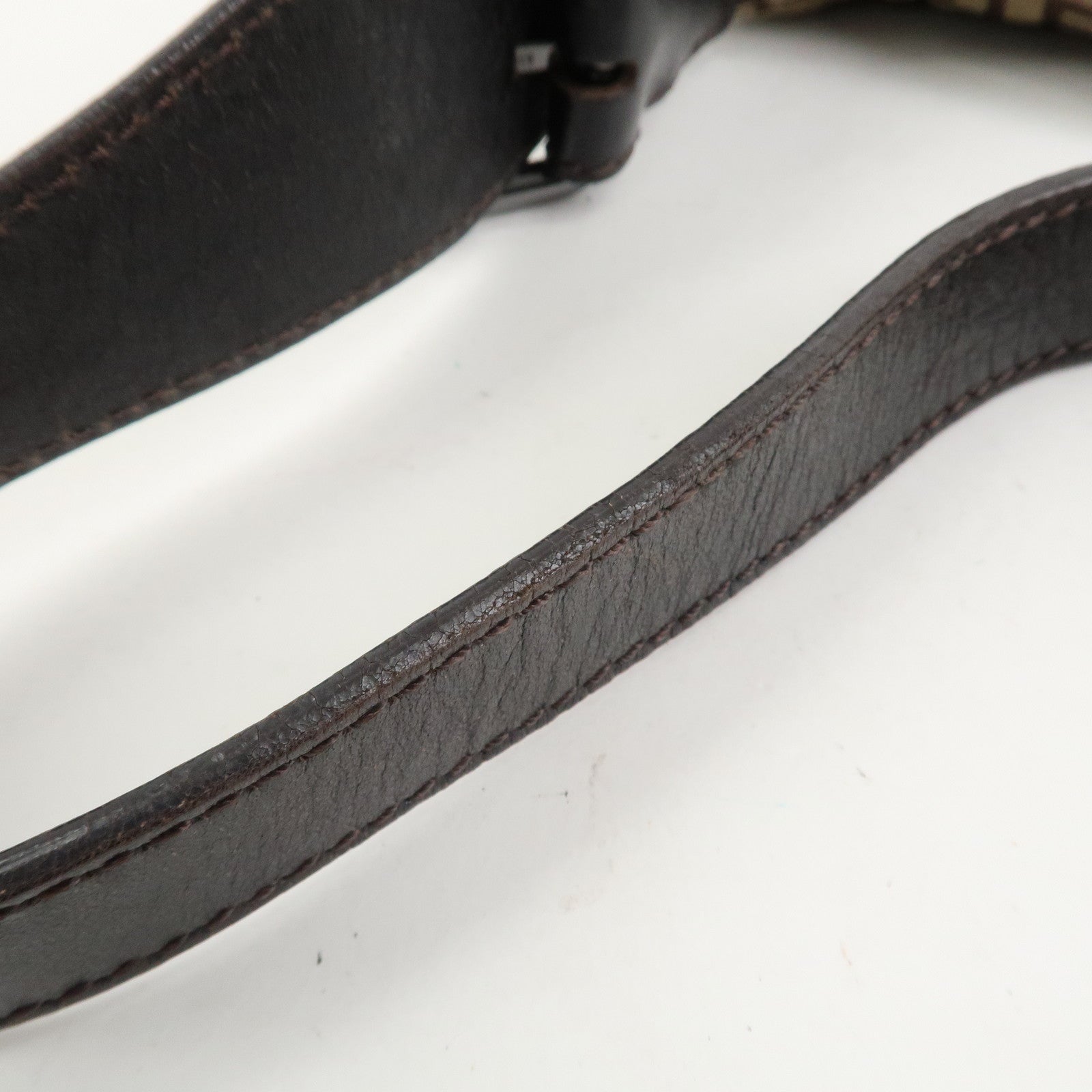 FENDI Zucchino Canvas Leather Shoulder Bag Hand Bag Brown