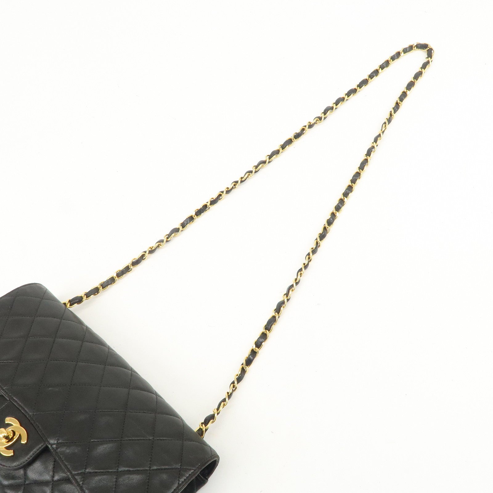CHANEL Matelasse Lamb Skin Chain Shoulder Bag Black A01112