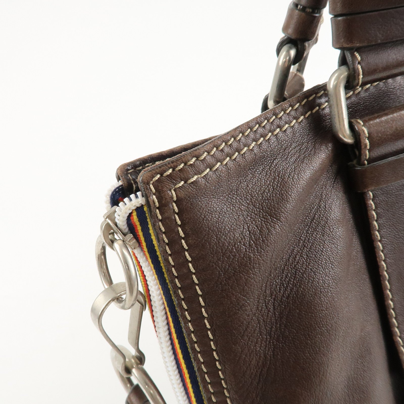 Chloe Patsy Studs Logo Leather Tote Bag Shoulder Bag Brown Used