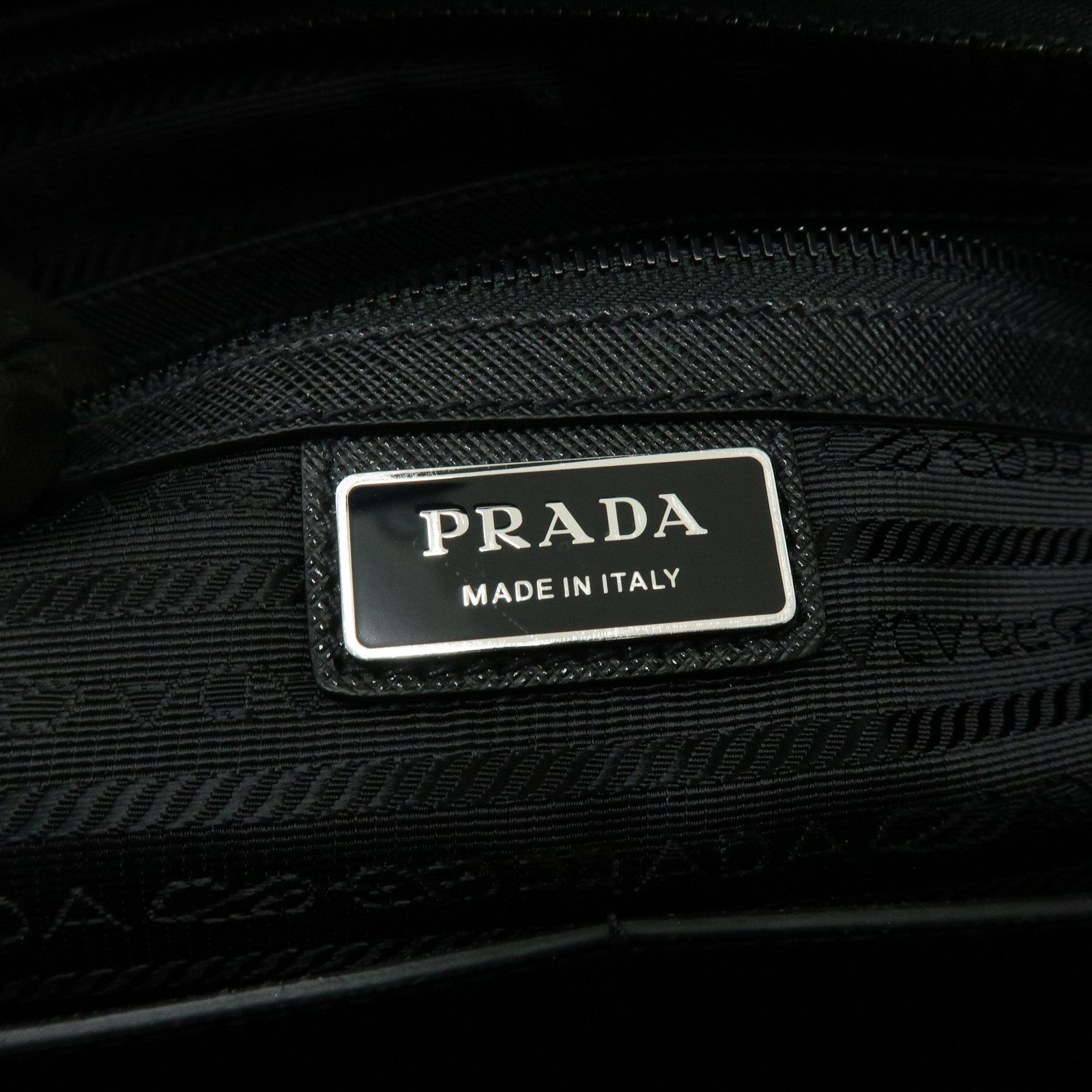 PRADA Triangle Logo Re-Nylon Saffiano Leather Tote Bag Black 2VG860