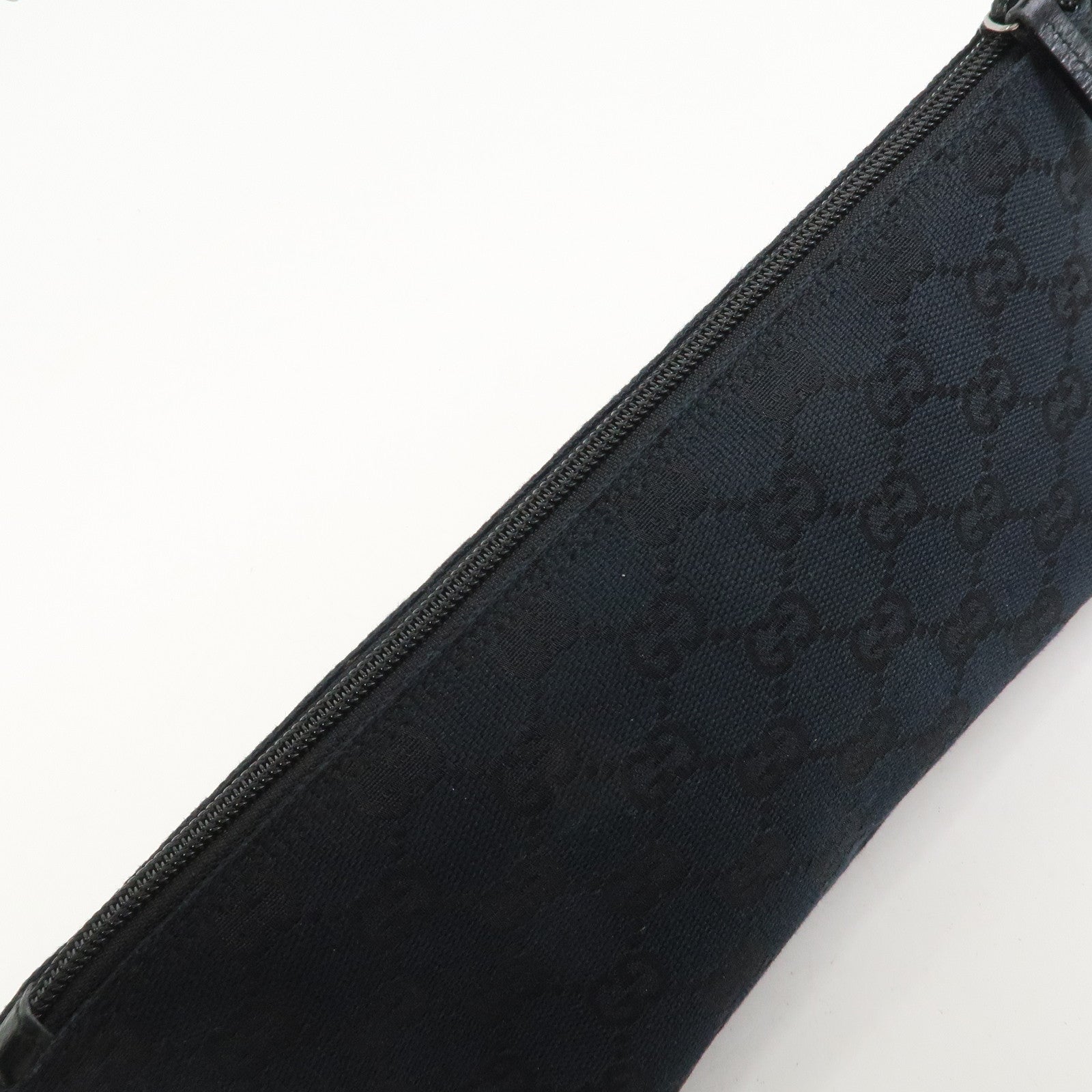 GUCCI Boat Bag Sherry GG Canvas Leather Hand Bag Black 141809