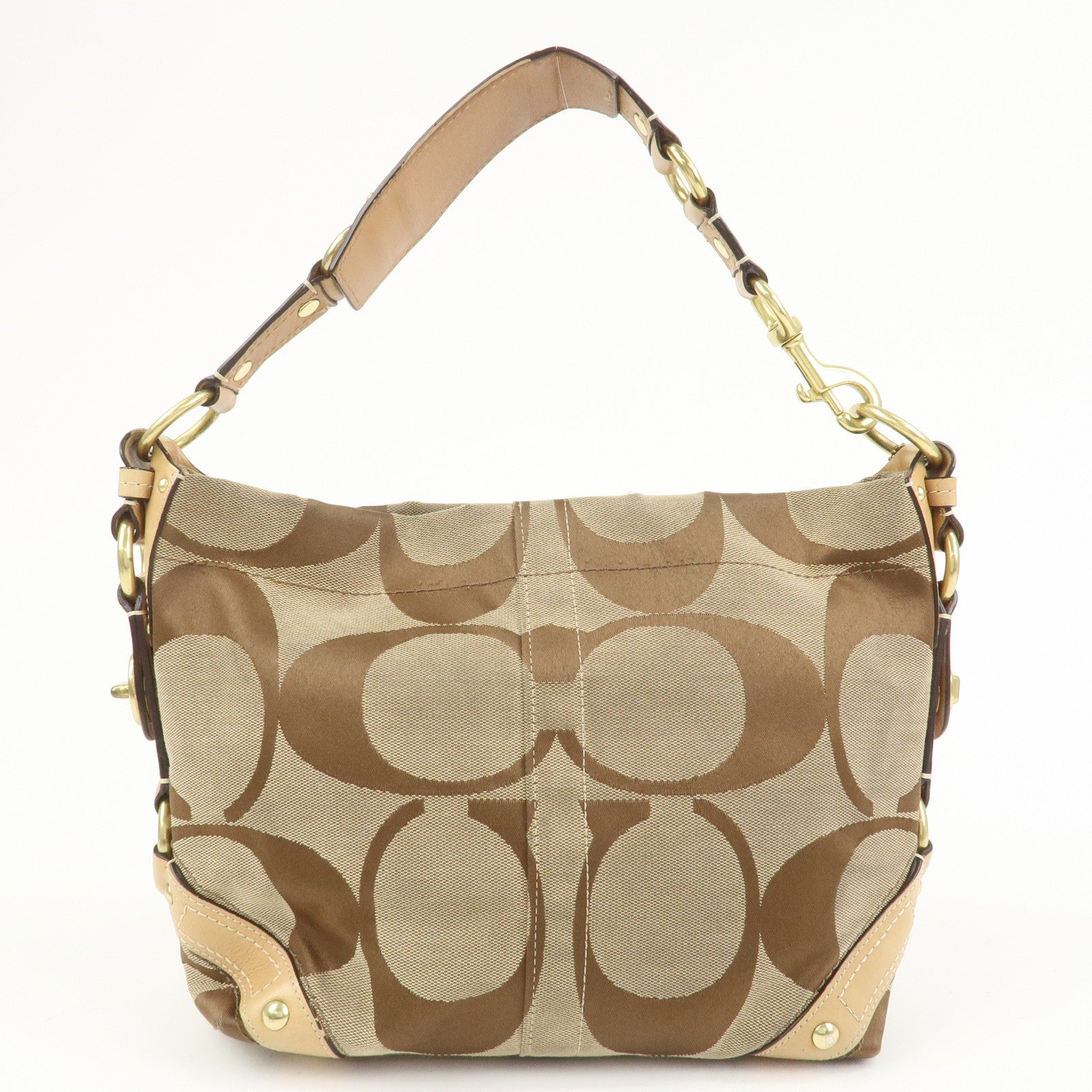 COACH Signature Canvas Leather Shoulder Hand Bag Beige