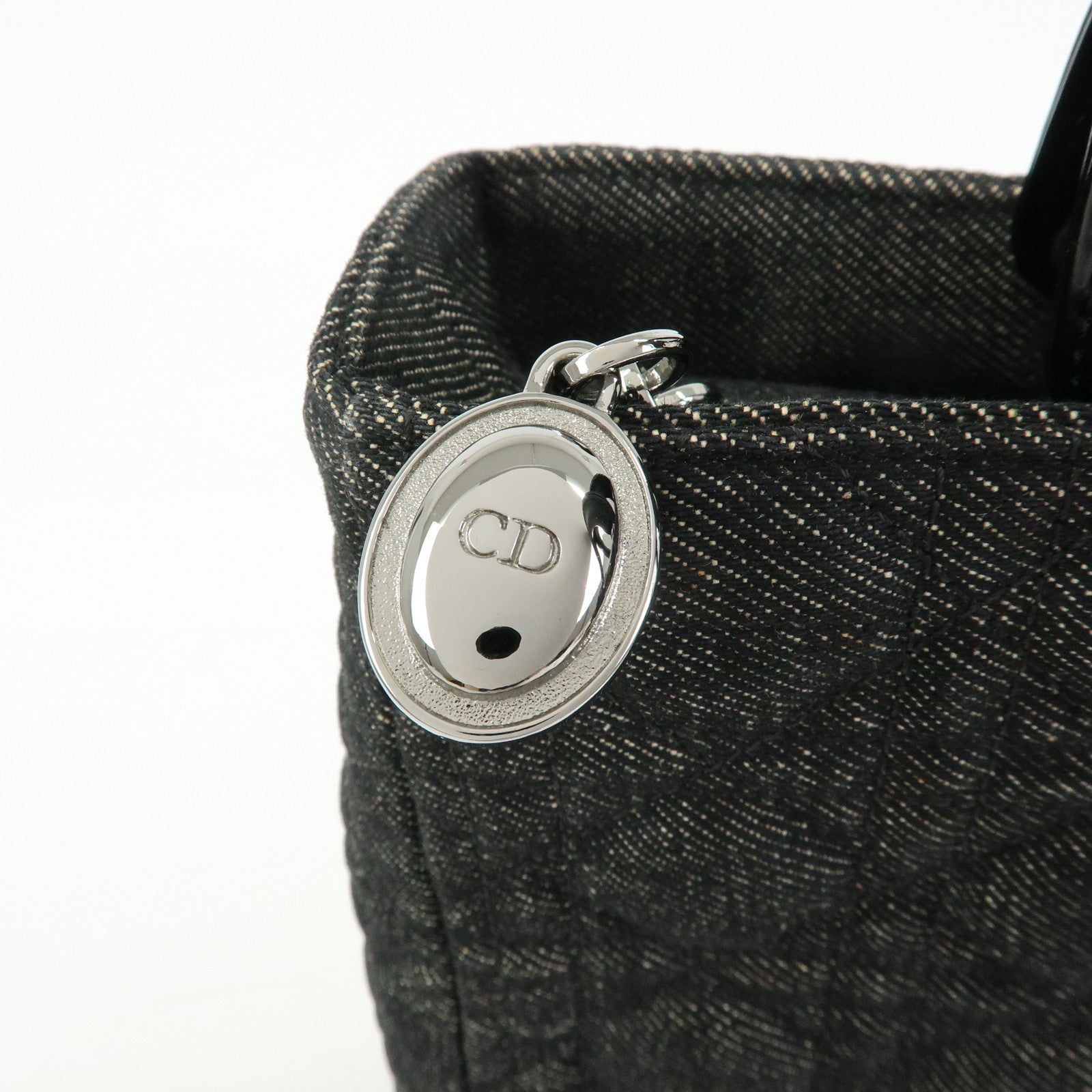 Christian Dior Cannage Lady Dior Denim Leather Medium ToteBag Black