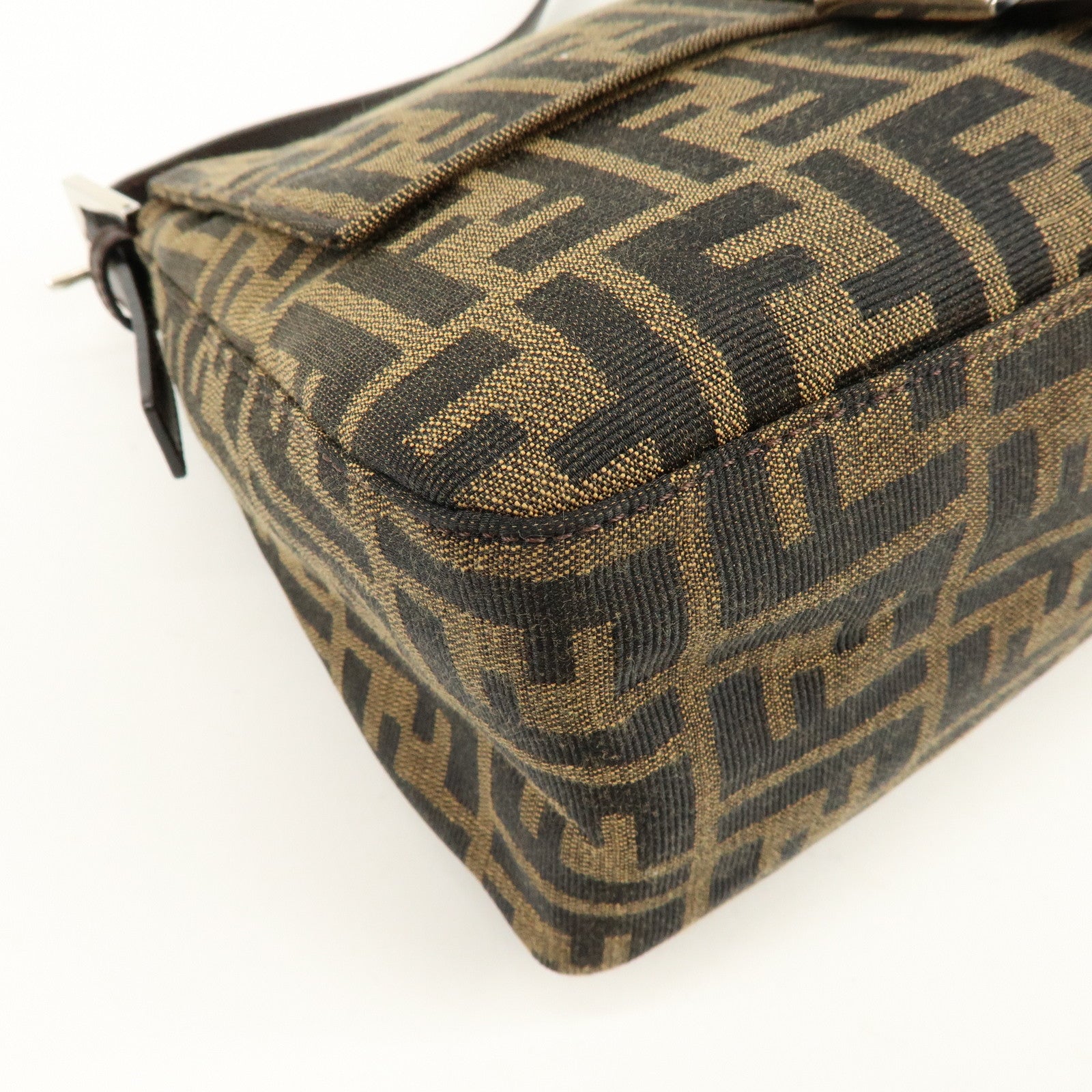 FENDI Mamma Baguette Zucca Canvas Leather Shoulder Bag Brown 26325