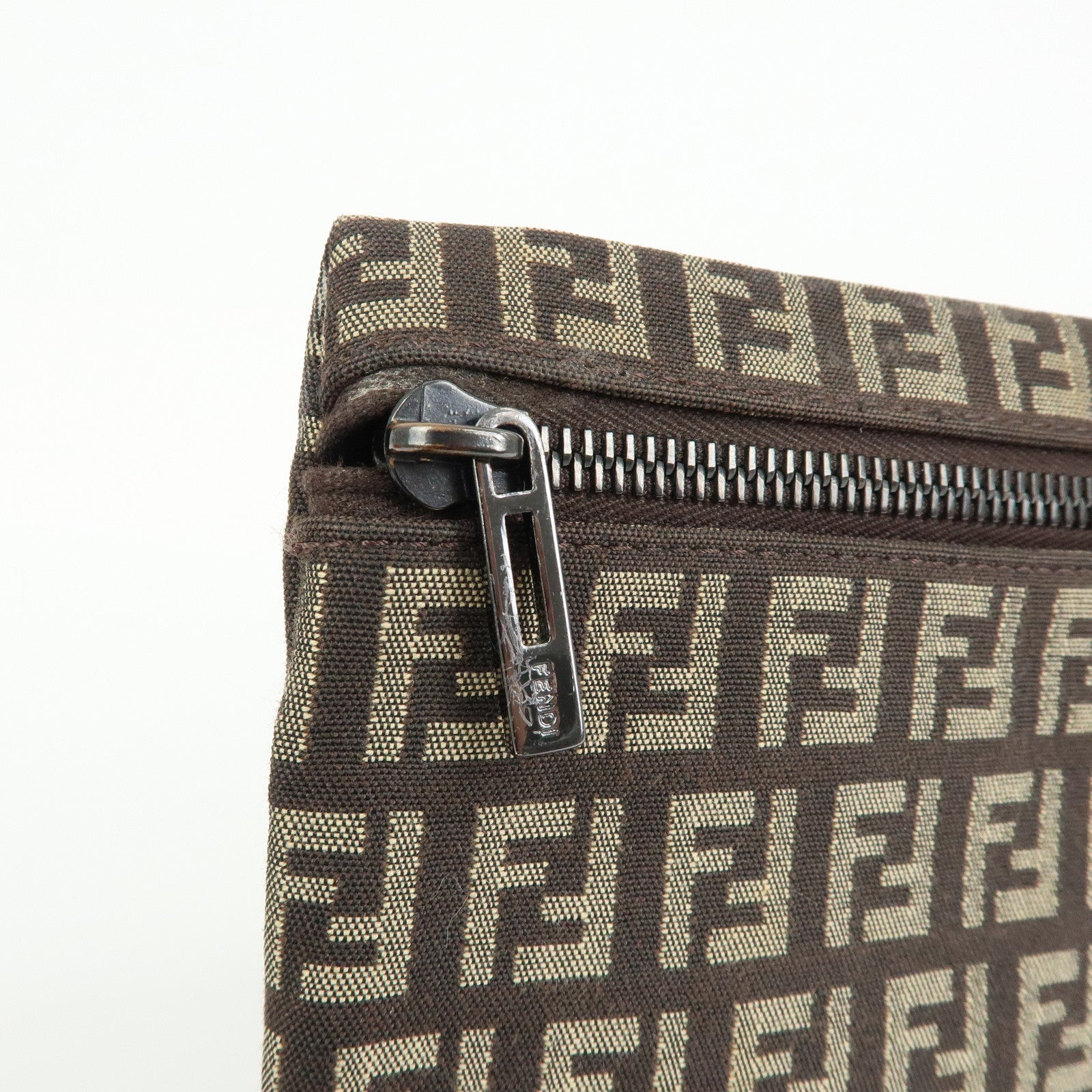 FENDI Zucchino Canvas Mini Flat Pouch Brown 7N0012