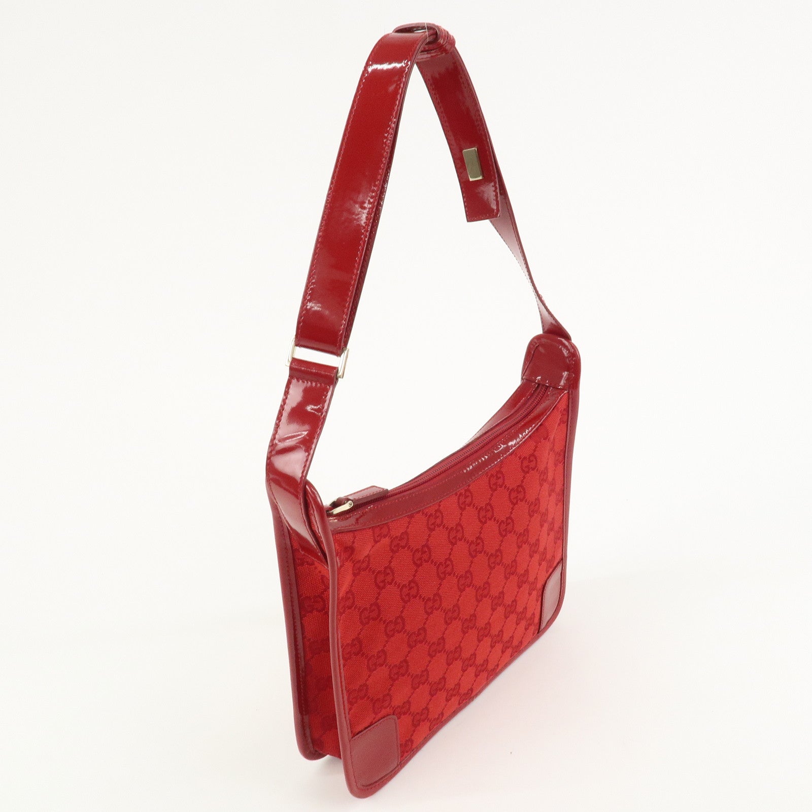 GUCCI GG Canvas Patent Leather Shoulder Bag Hand Bag Red 001・4206