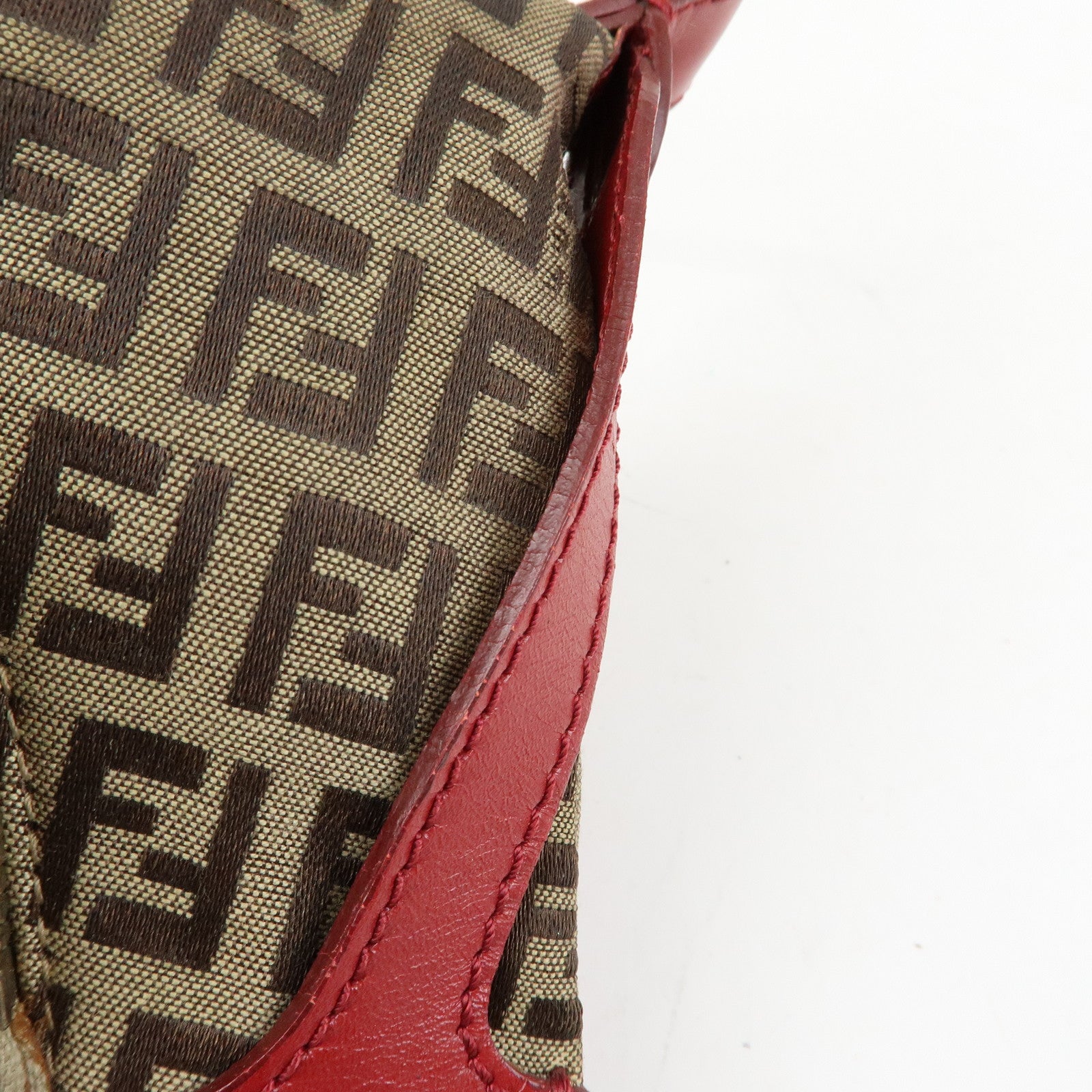 FENDI Zucca Canvas Leather Hand Bag Shoulder Bag Beige Red 8BR464