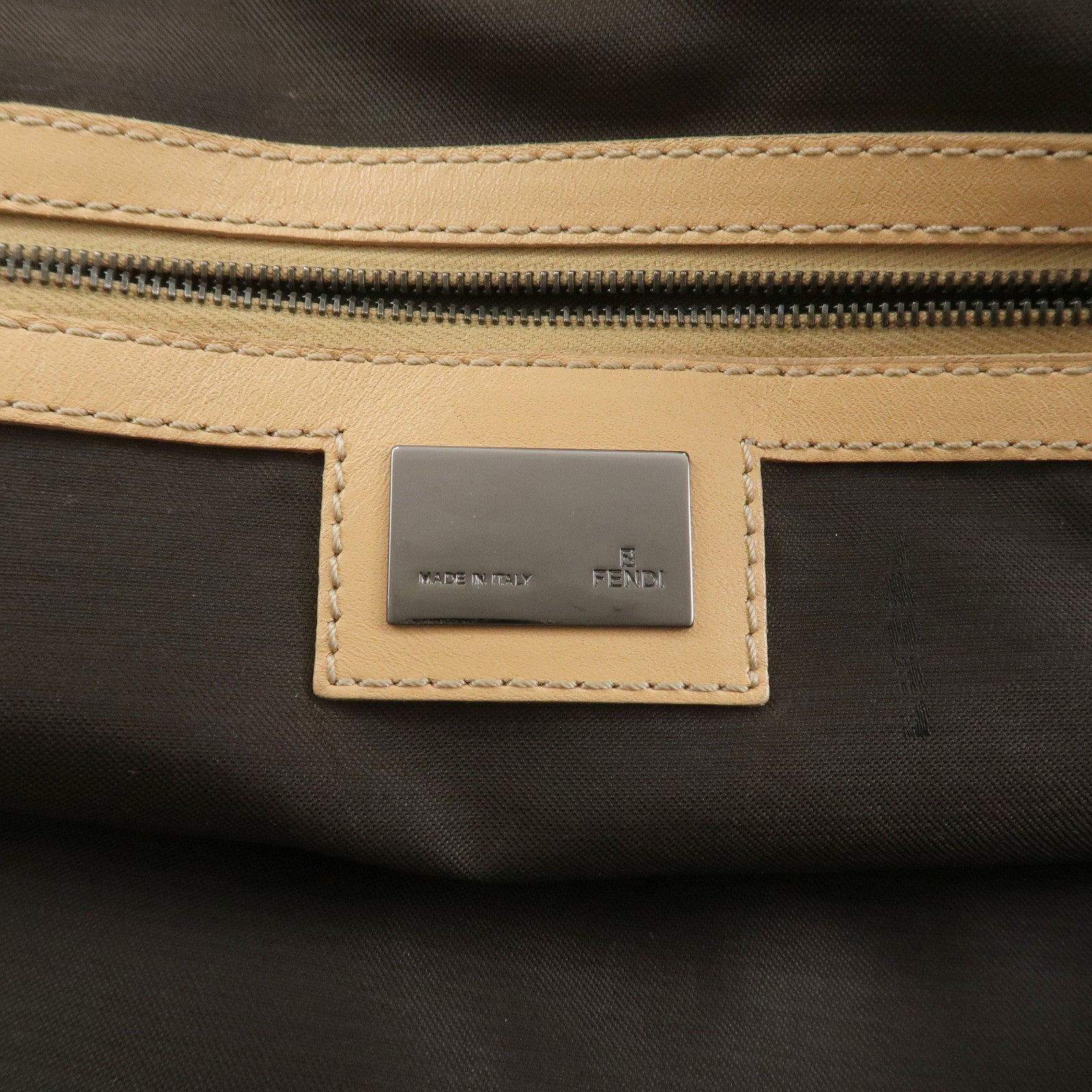 FENDI Zucchino Canvas Leather Hand Bag Shoulder Bag Beige 8BN005