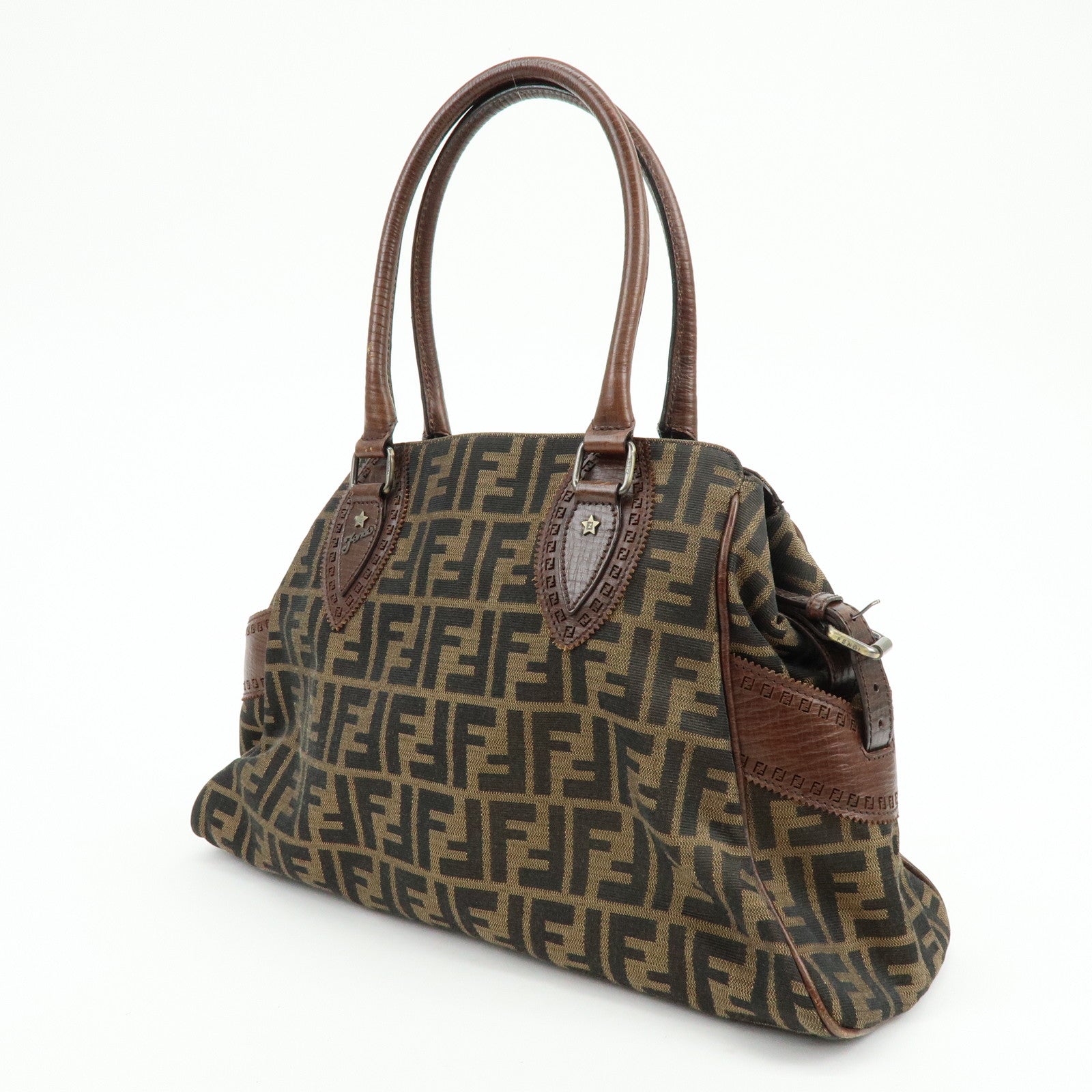 FENDI Zucca Ethnico Canvas Leather Tote Bag Shoulder Bag 8BN162