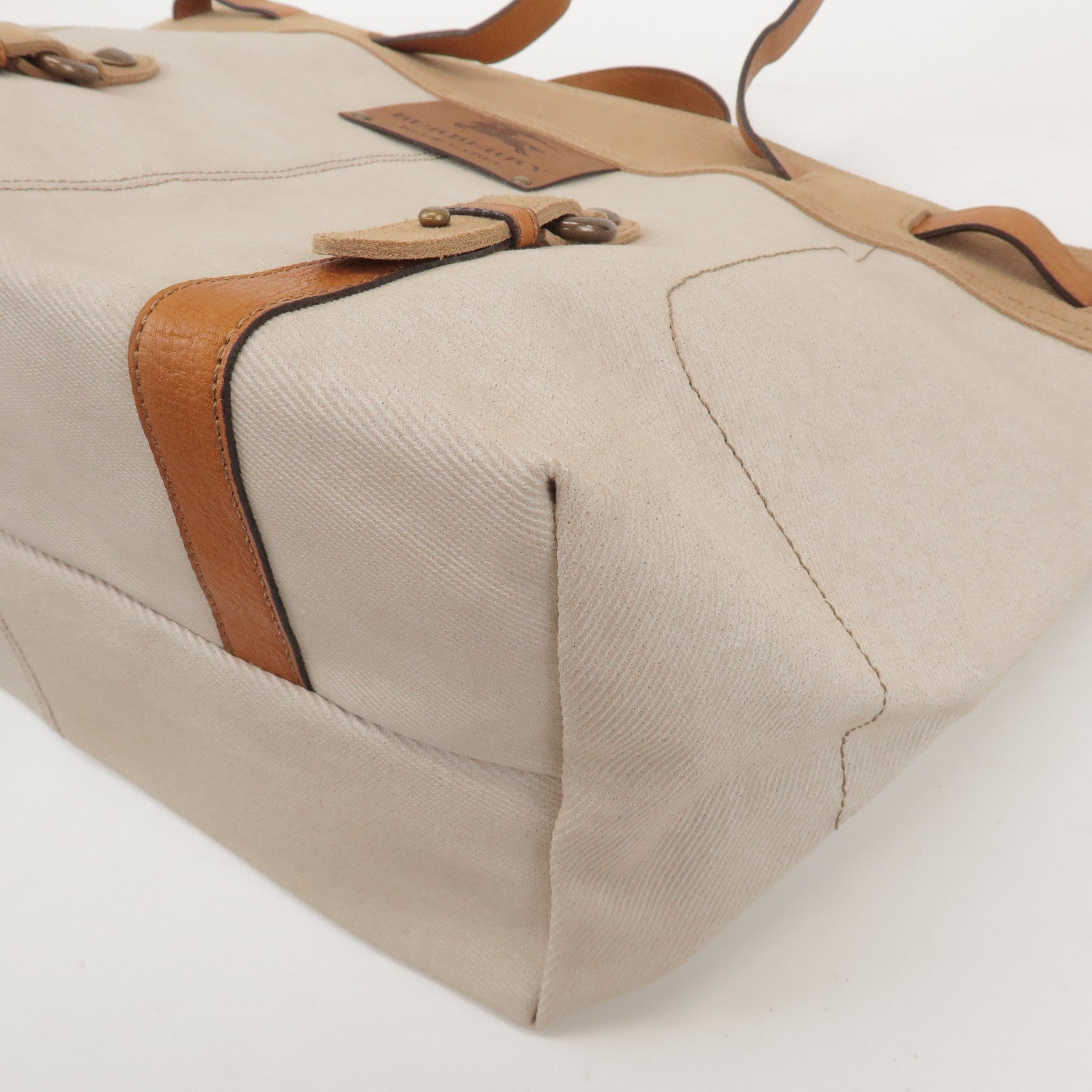 BURBERRY Blue Label Canvas Suede Leather Tote Bag Natural Brown