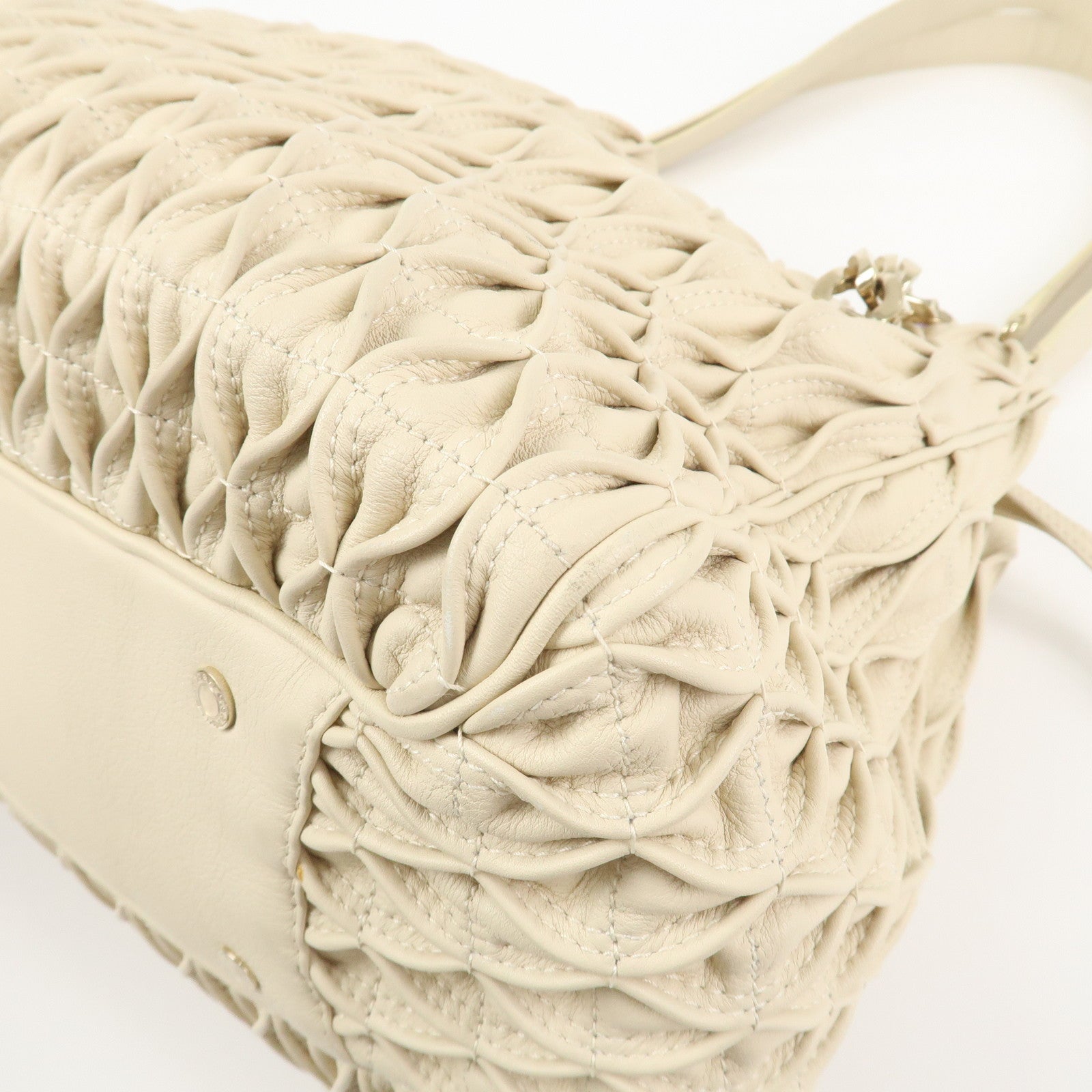 BVLGARI Monete Leather 2Way Bag Shoulder Bag Hand Bag Ivory