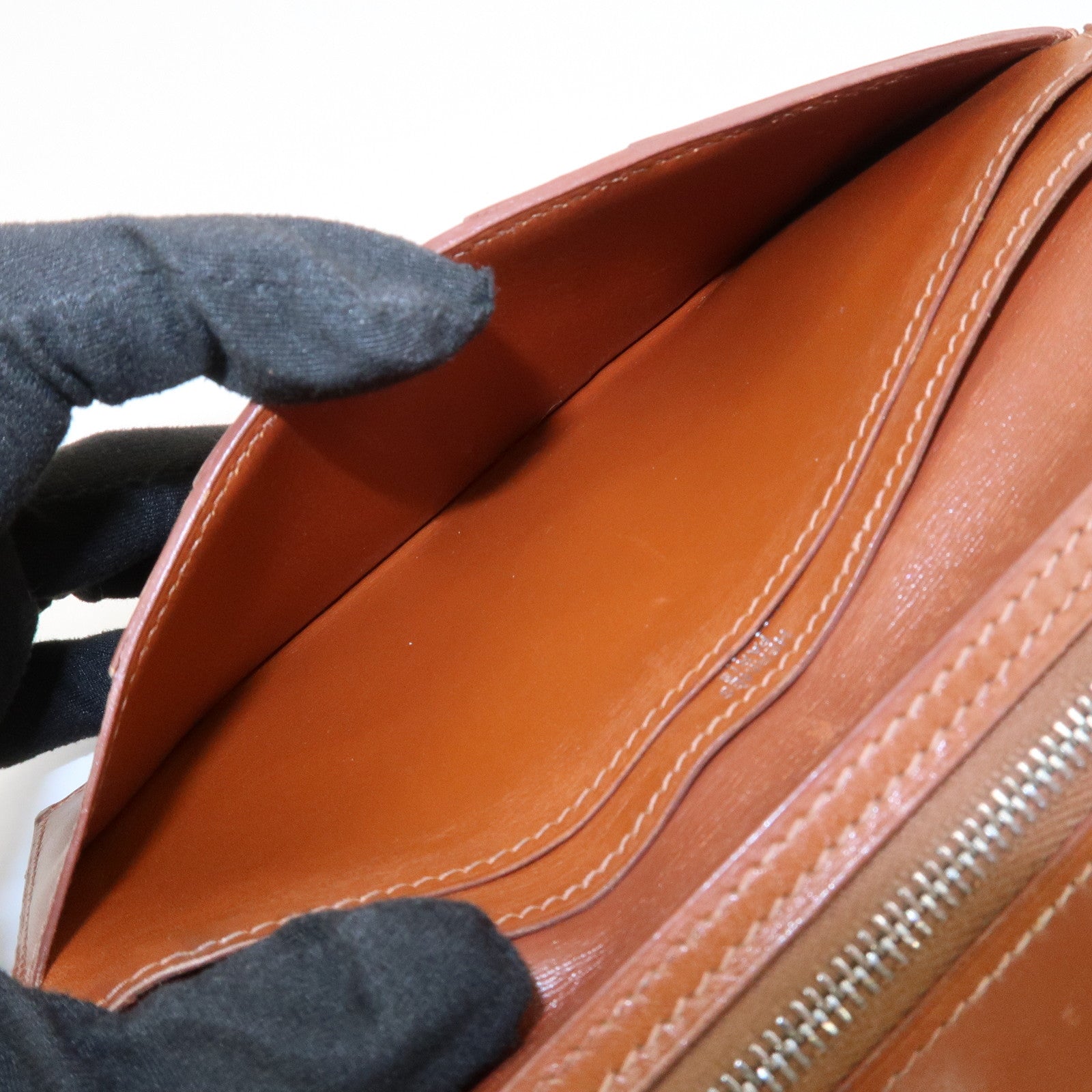 HERMES Bearn Leather Bi-fold Long Wallet F Stamped Brown