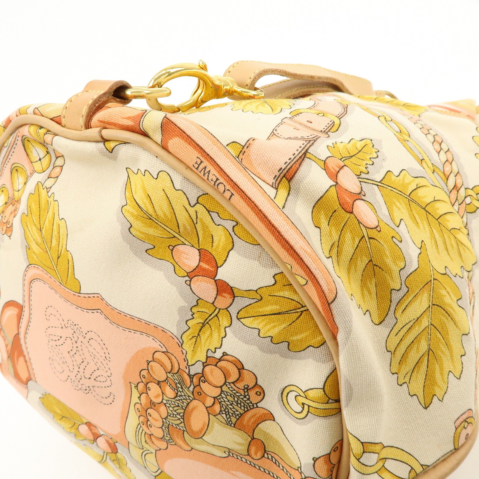 LOEWE Scarf Design Canvas Leather Shoulder Bag Beige Pink