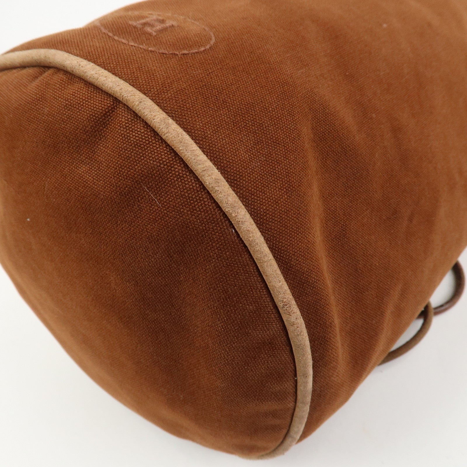 HERMES Canvas Leather Porochon Mimil PM Drawstring Backpack Brown