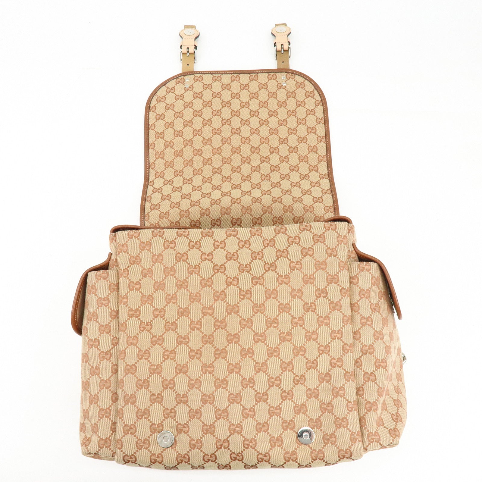 GUCCI GG Canvas Leather Sciroppo Patch Backpack Beige Brown 580811