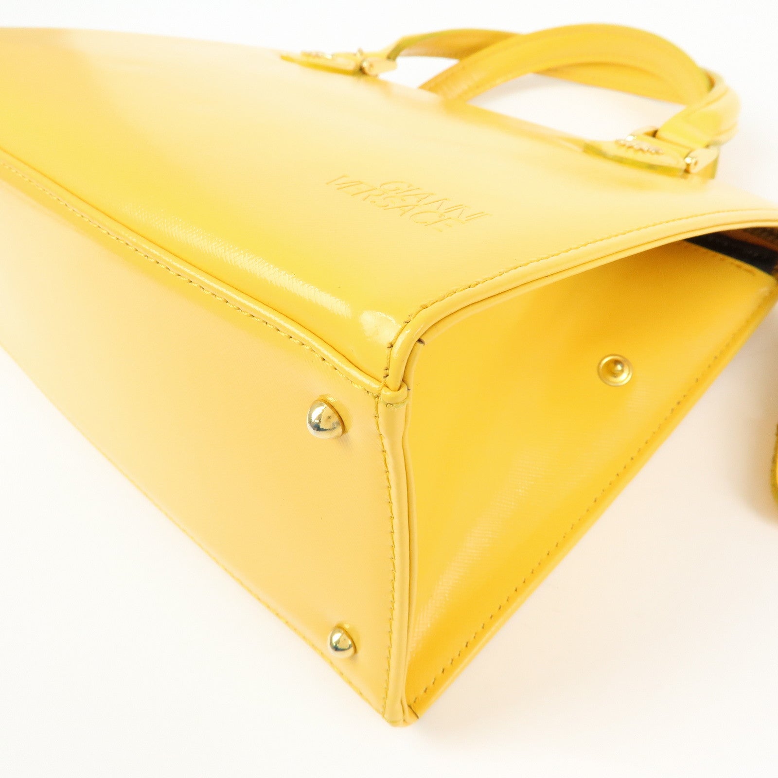 VERSACE Leather Charm 2Way Bag Hand Bag Shoulder Bag Yellow