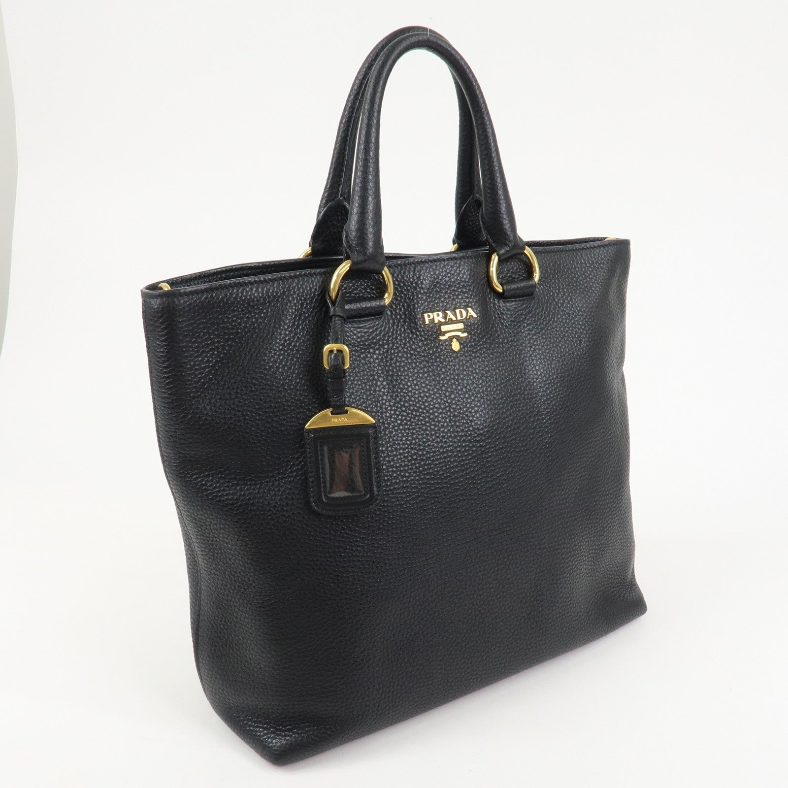 PRADA Vitello Daino Leather 2Way Tote Bag Shoulder Bag Black BN1713