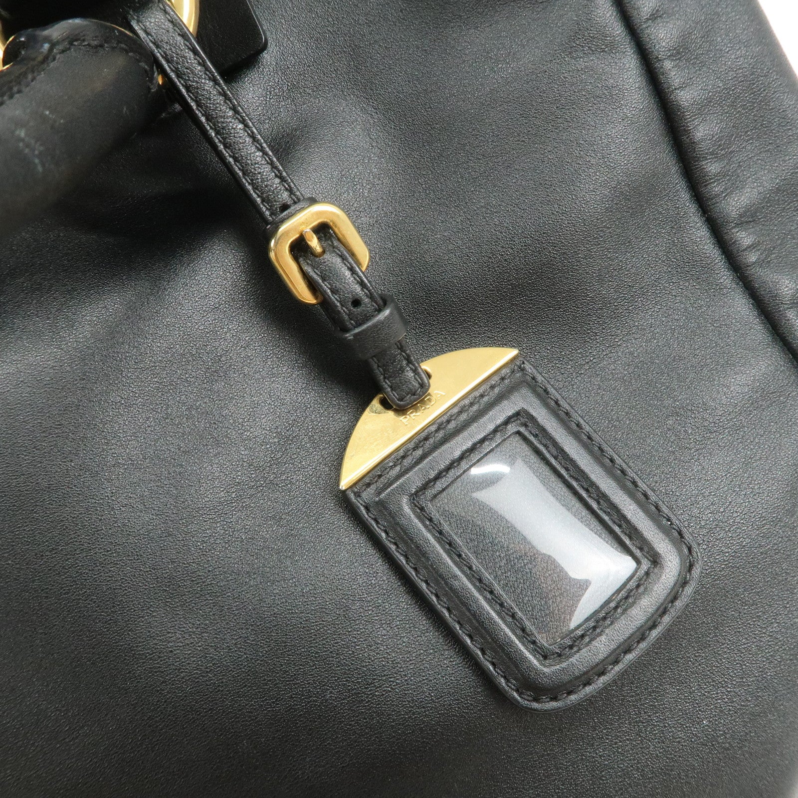 PRADA Logo Leather 2Way Hand Bag Tote Bag Shoulder Bag Black BN2151