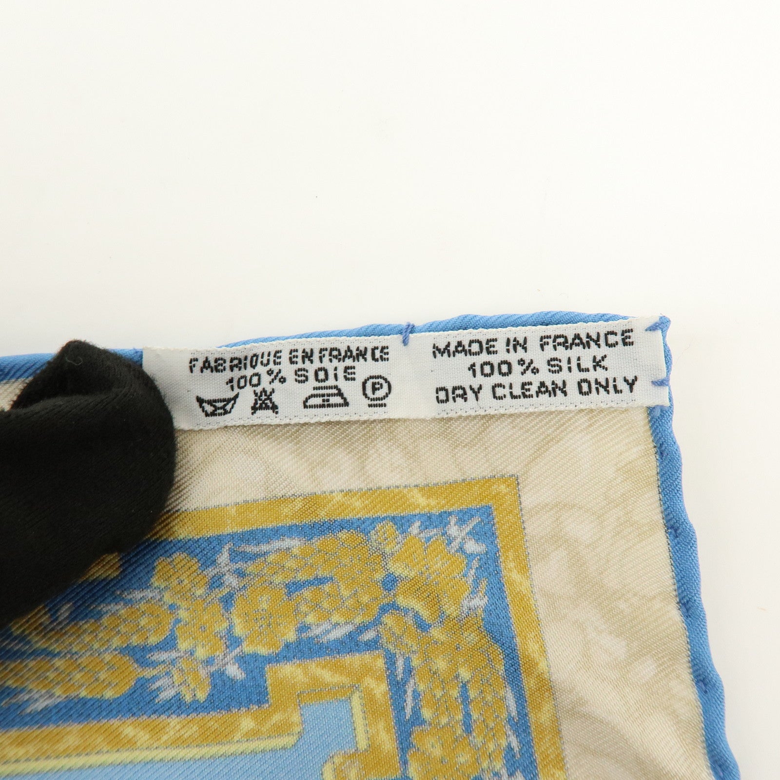HERMES Carre 40 Silk 100% GLORIA SOLI Scarf Light Blue Gold