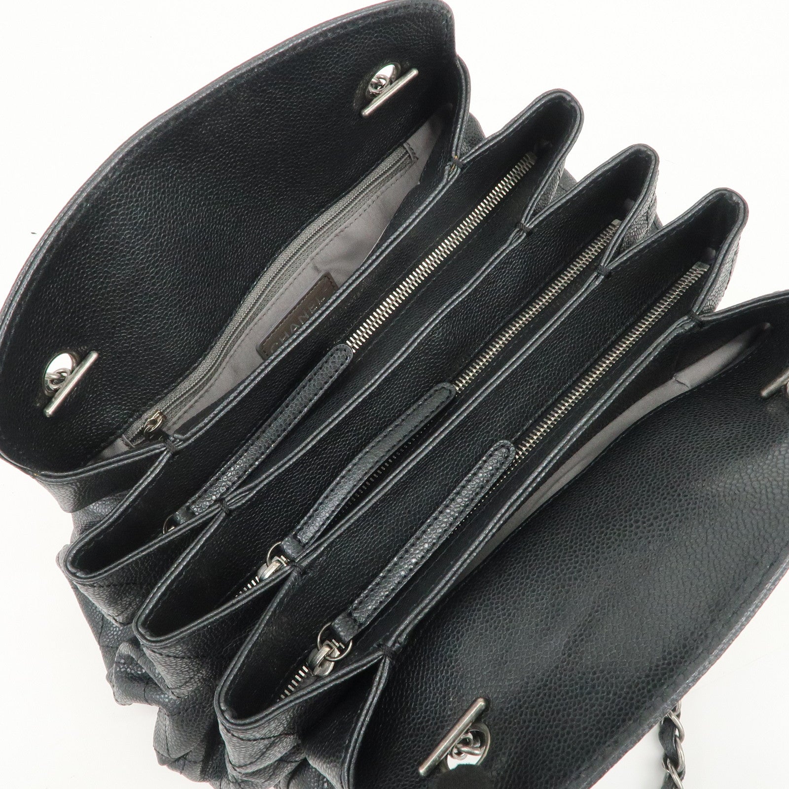 CHANEL COCO Mark Caviarskin Chain Shoulder Bag Black Silver