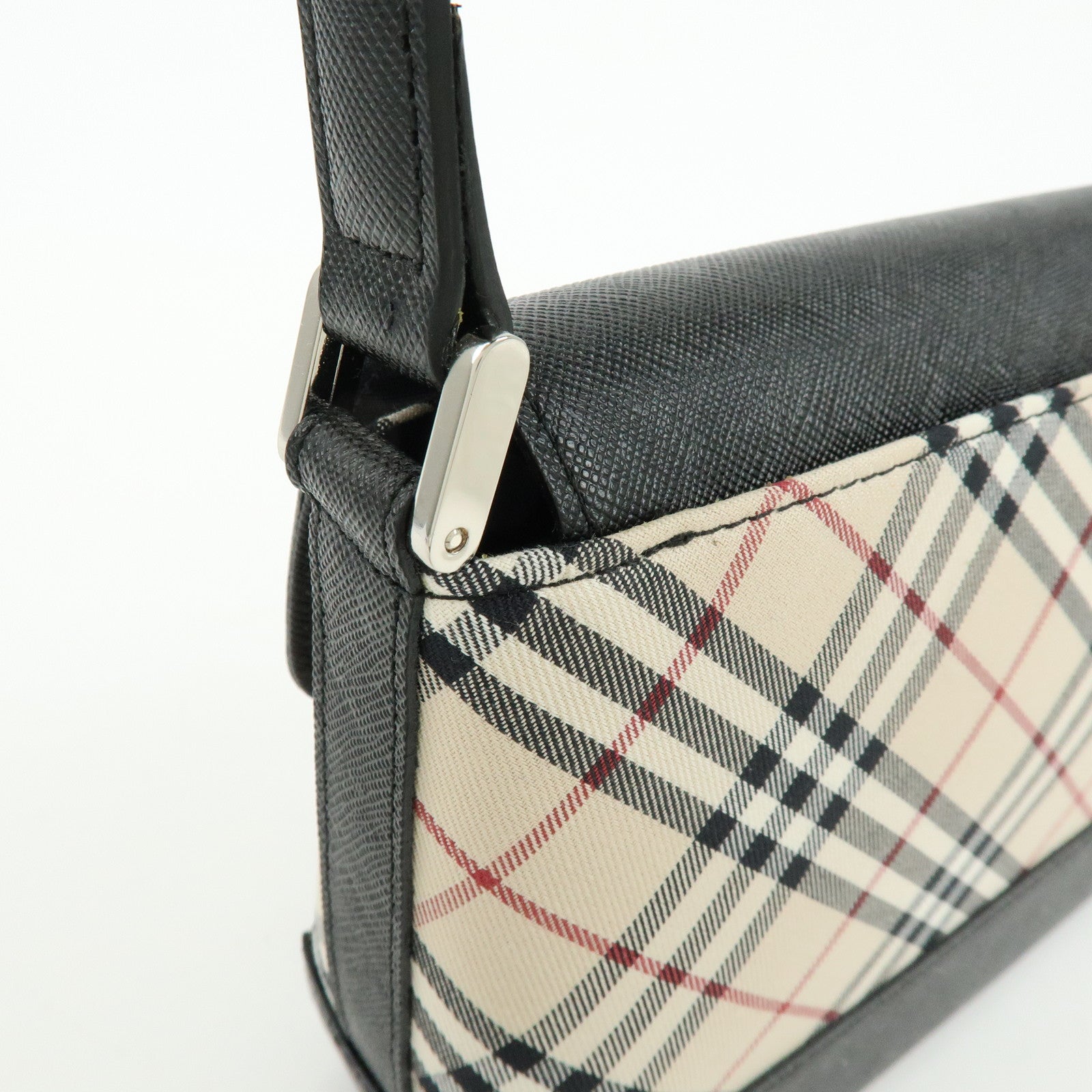 BURBERRY Nova Plaid Canvas Leather Shoulder Hand Bag Beige Black