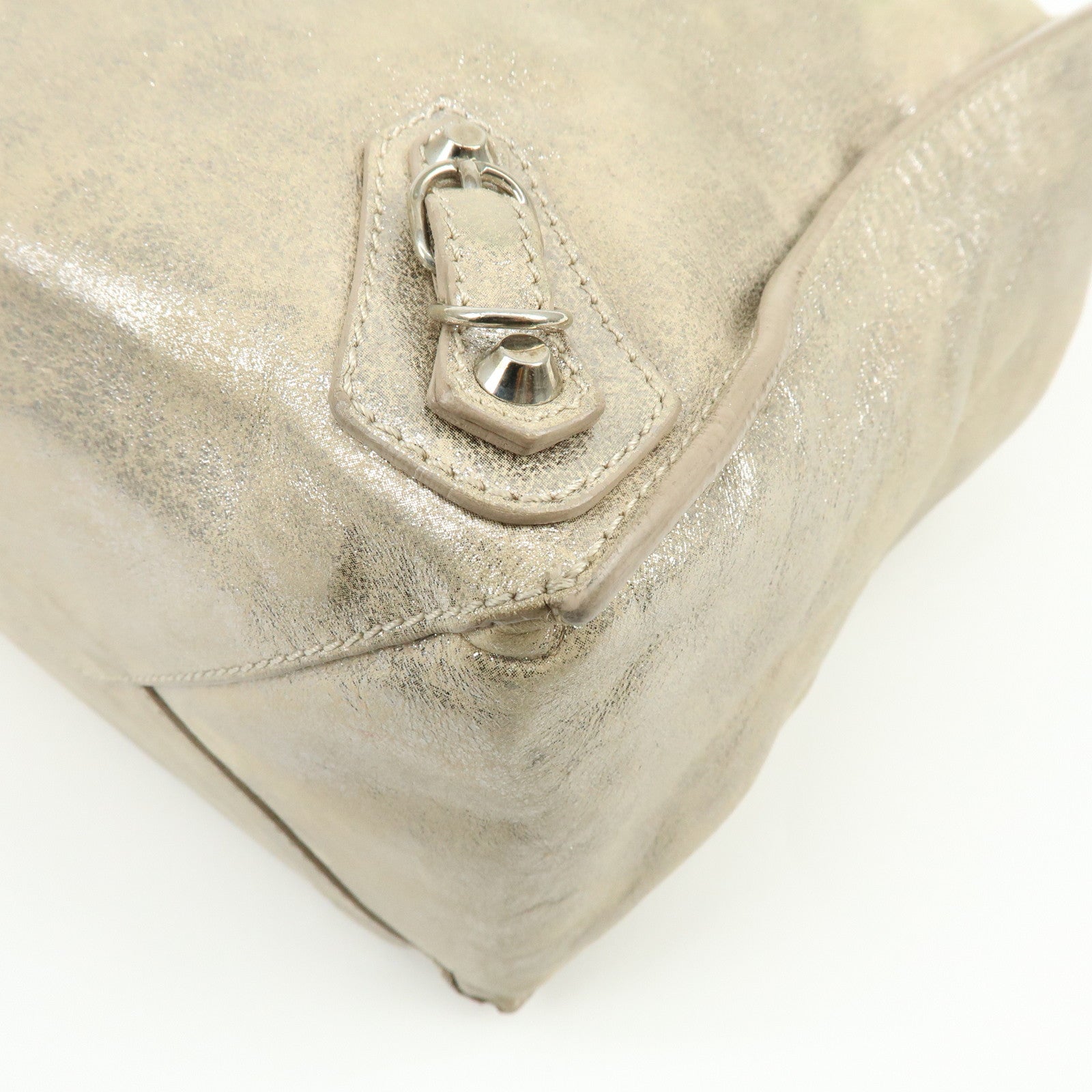 BALENCIAGA The Paper Leather Tote Bag Hand Bag Silver 255412