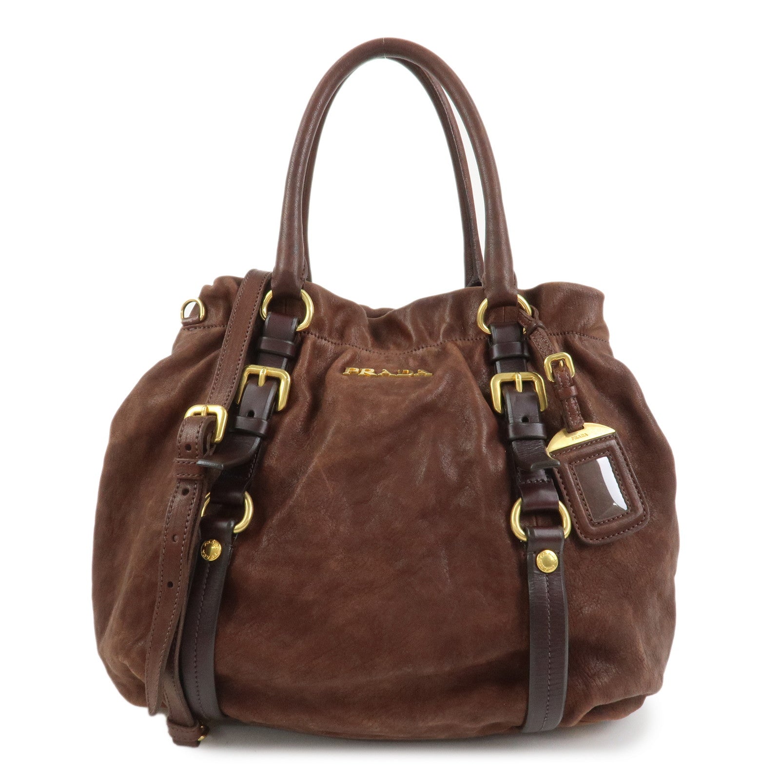 PRADA Logo Leather 2Way Bag Hand Bag Shoulder Bag Brown BN1773