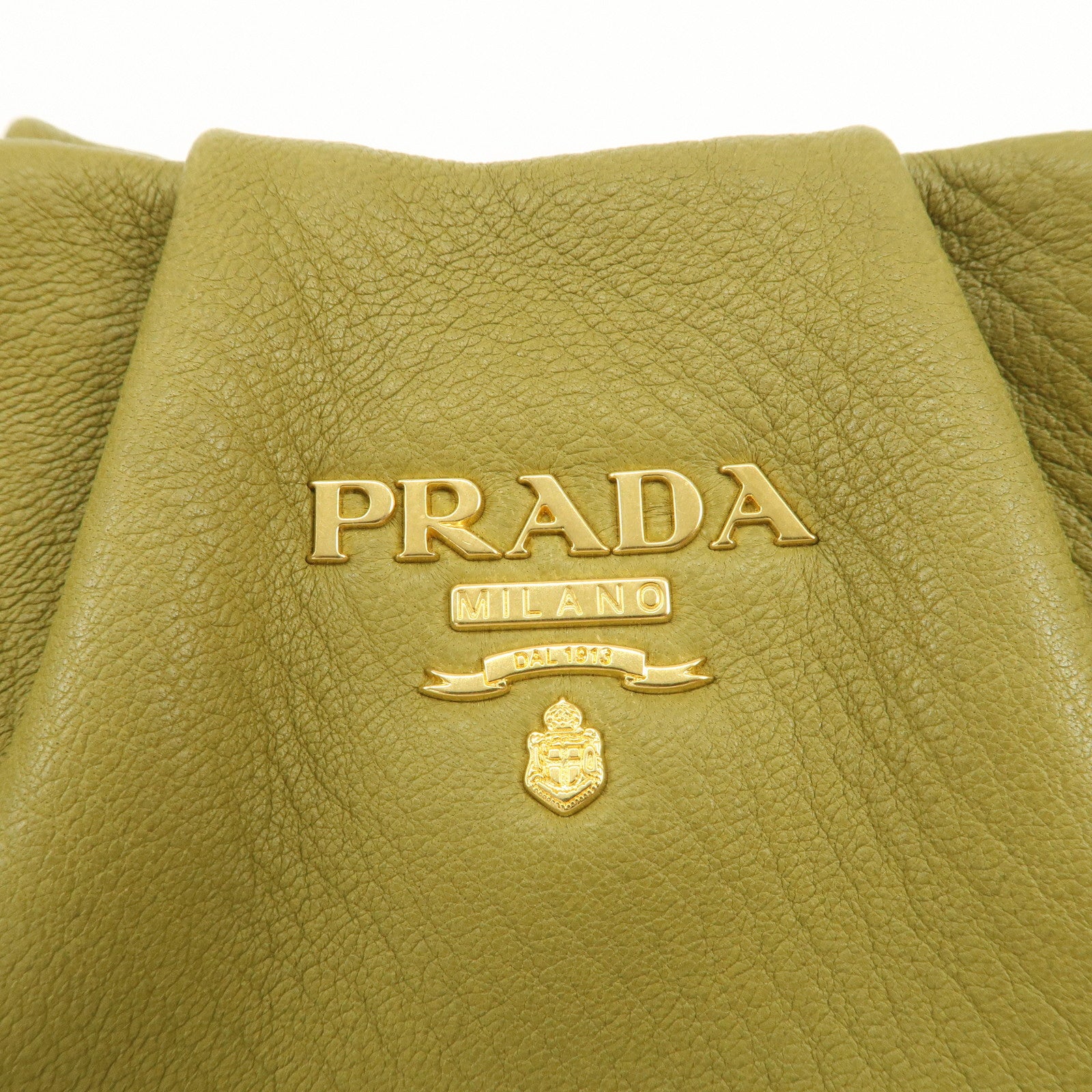 PRADA Logo Leather Shoulder Bag Hand Bag Khaki Gold HDW BR4070