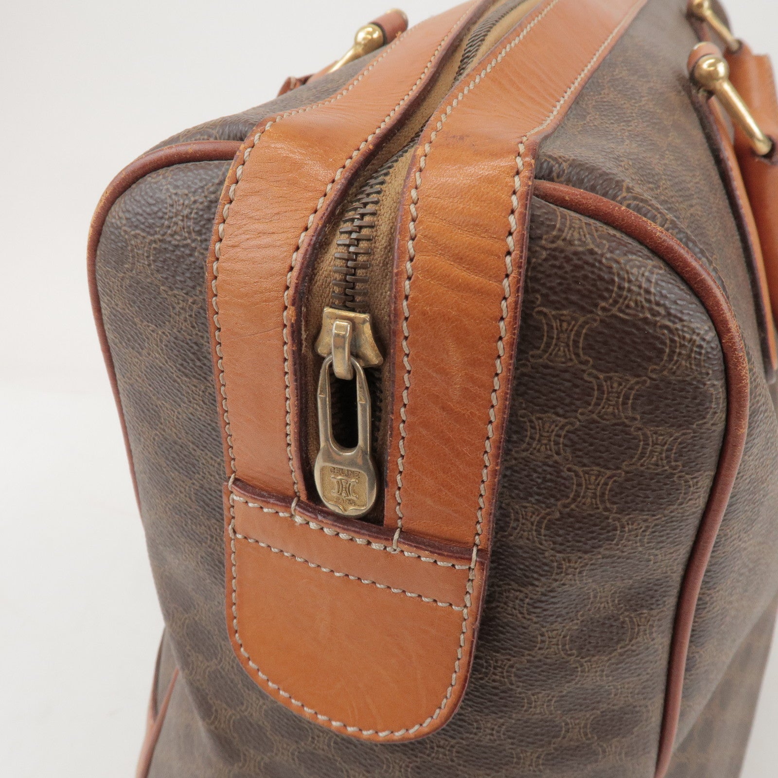 CELINE Macadam PVC Leather Boston Bag Hand Bag Brown