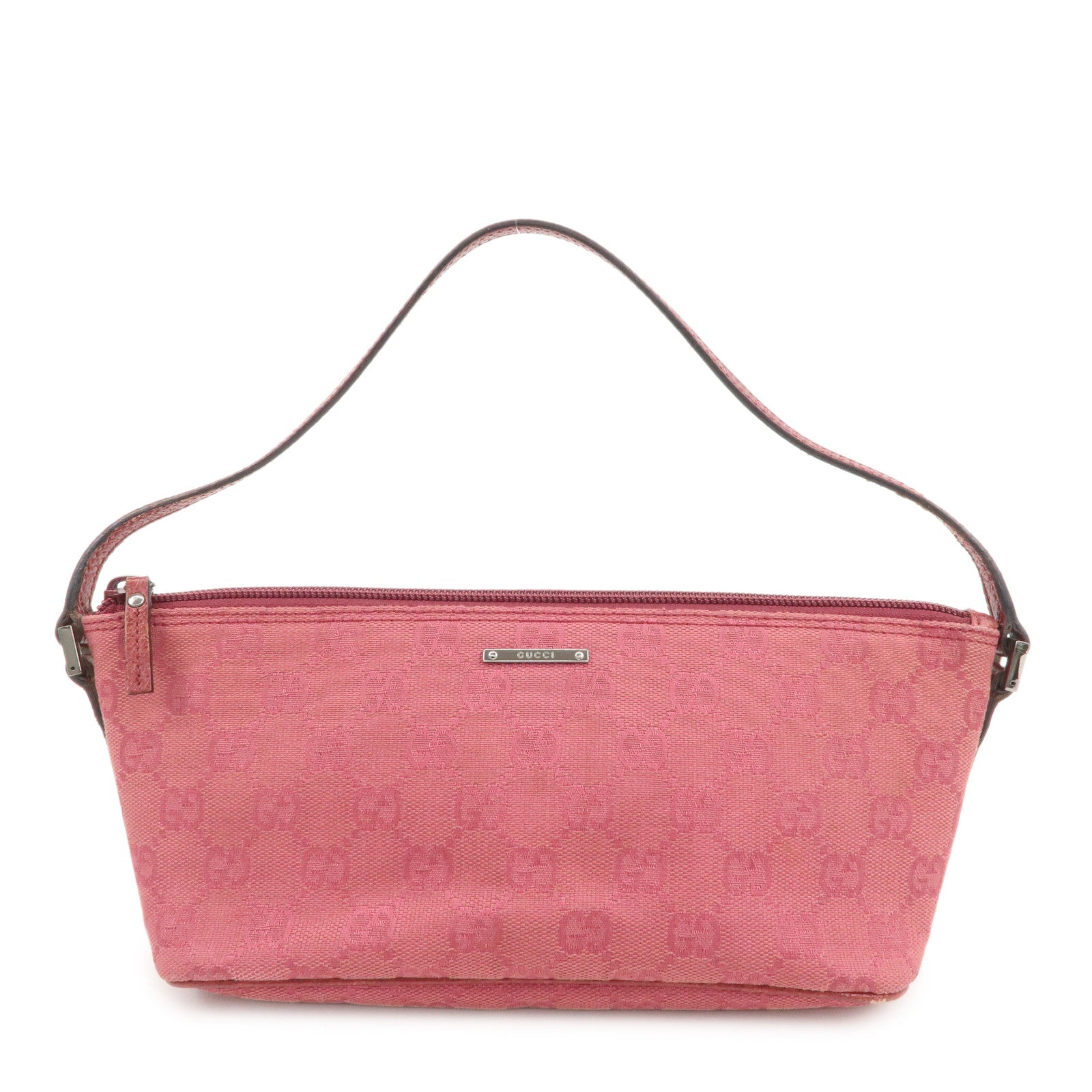 GUCCI Boat Bag GG Monogram Canvas Leather Hand Bag Pink 07198