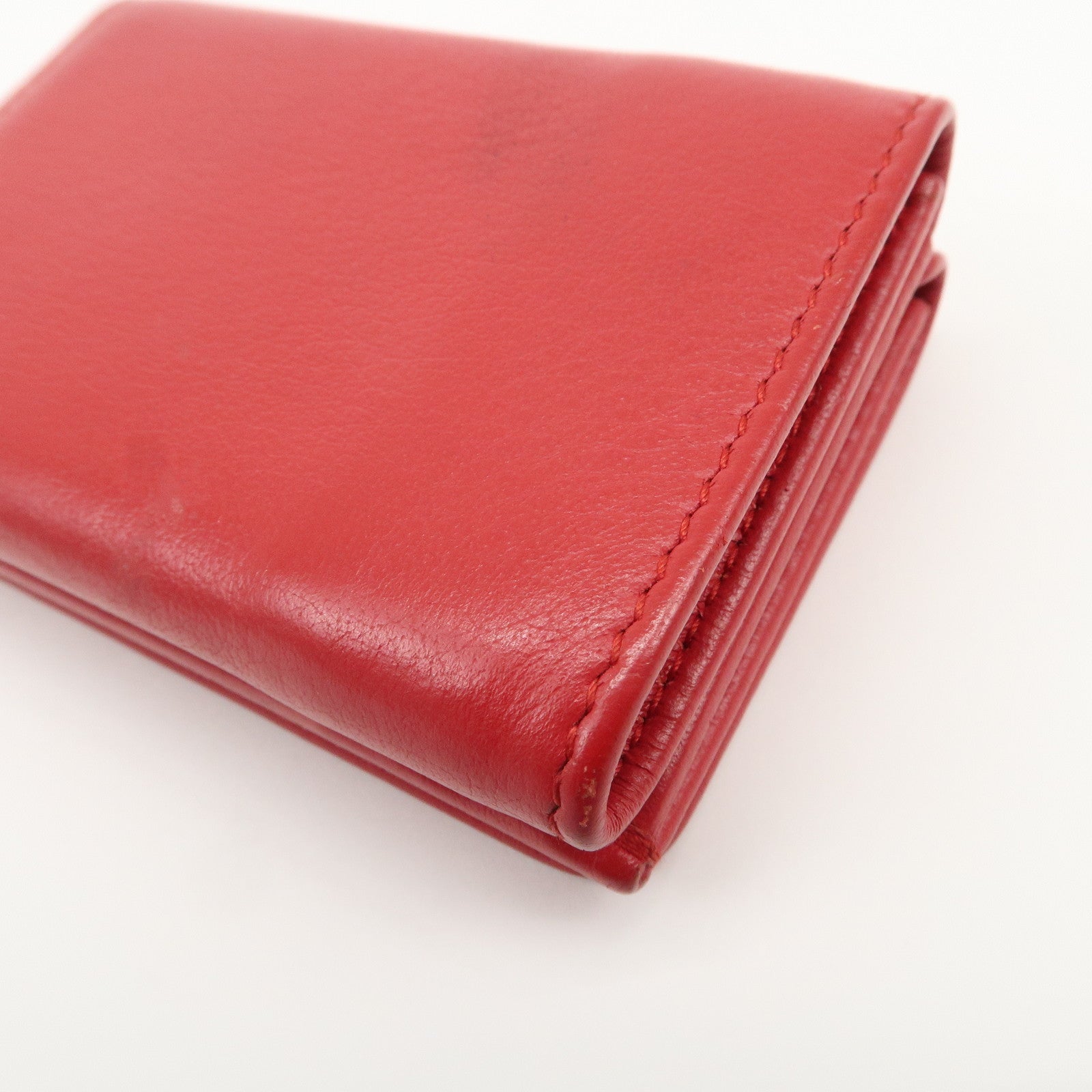 BALENCIAGA CASH Leather Mini Tri-fold Compact Wallet Red 593813