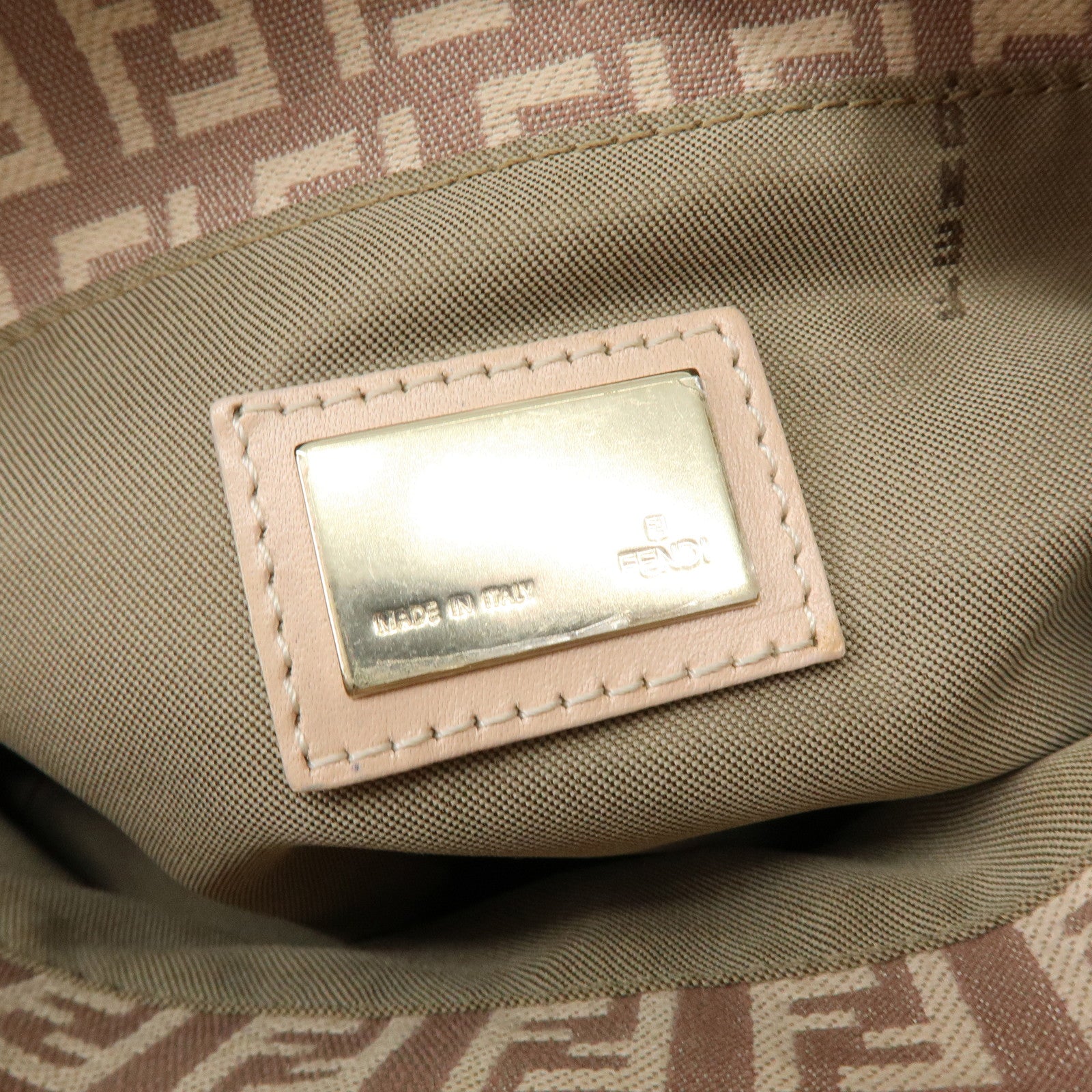 FENDI Zucchino Canvas Leather Hand Bag Tote Bag Pink Beige 8BH132