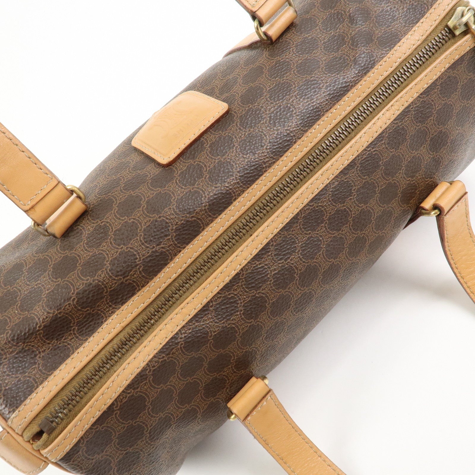 CELINE Macadam Canvas Leather Boston Bag Tote Bag Brown