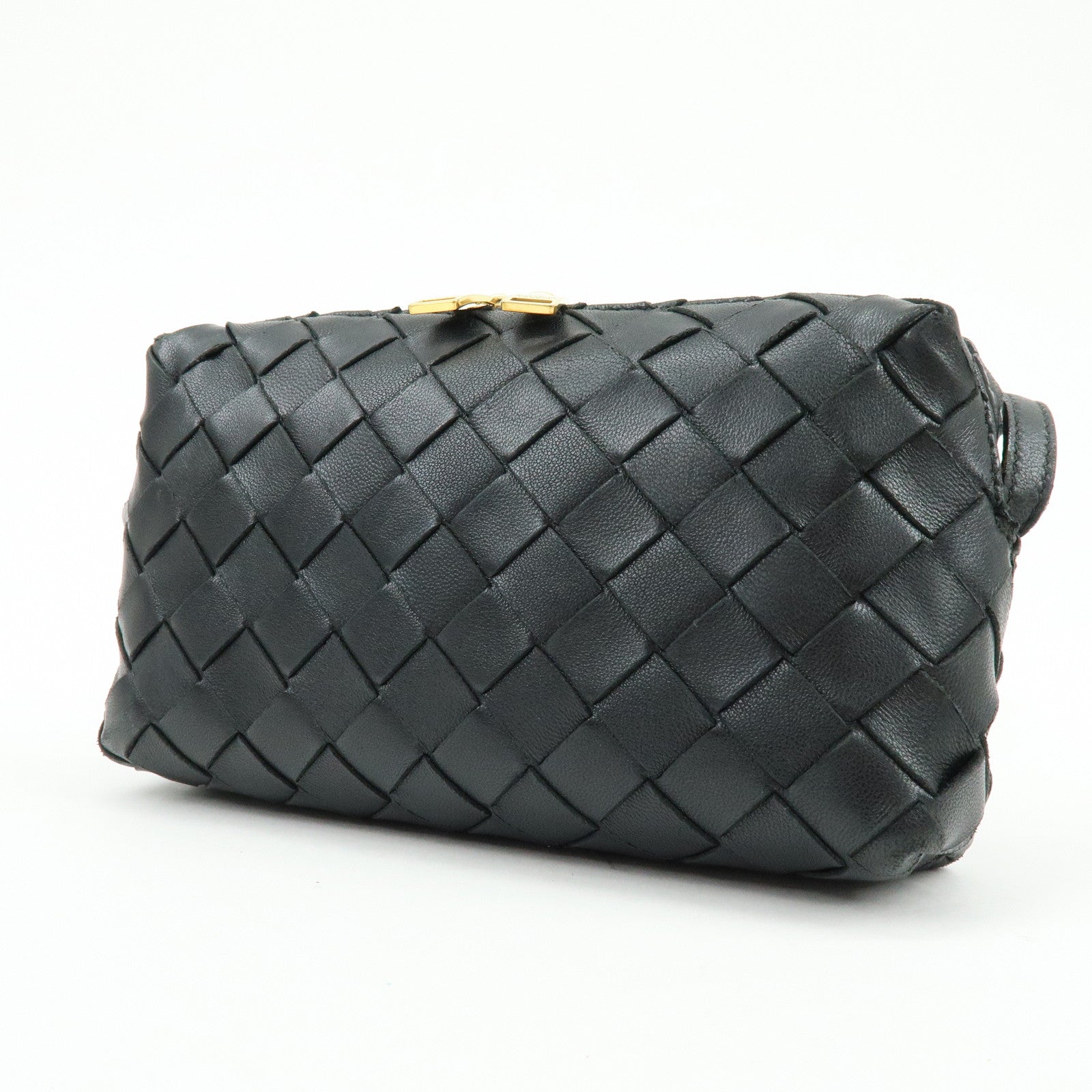 BOTTEGA VENETA Intrecciato Leather Shoulder Bag Crossbody Bag Black