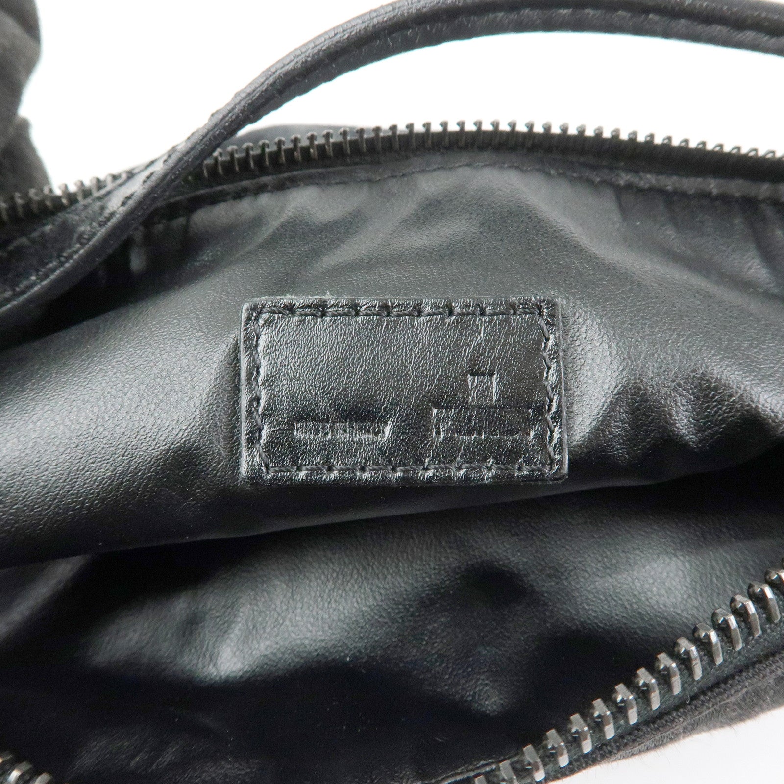 FENDI Zucchino Canvas Leather Hand Bag Pouch Black 8N0005