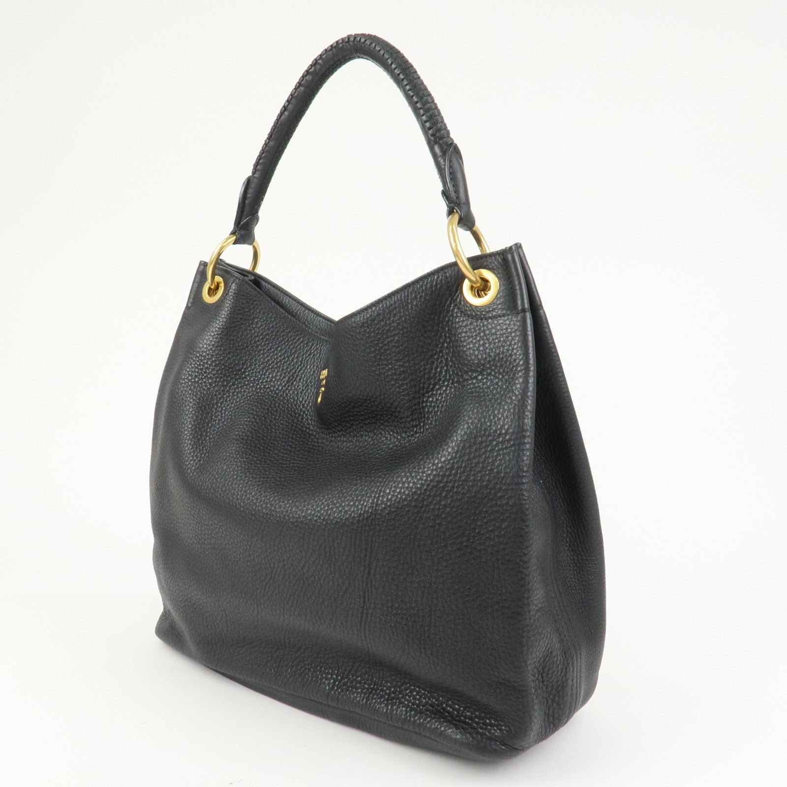 PRADA Logo Leather Shoulder Bag Hand Bag Black