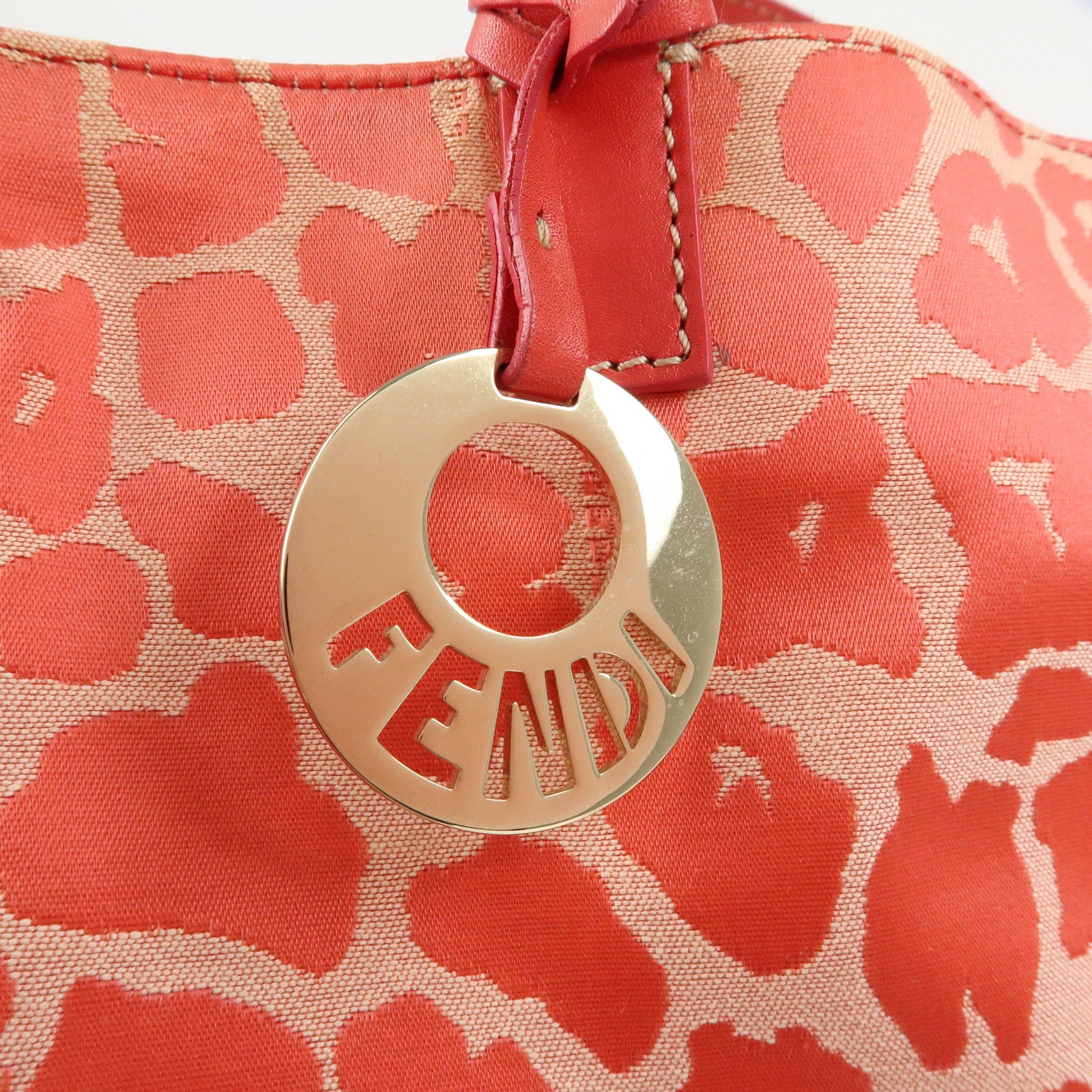 FENDI Canvas Leather Tote Bag Hand Bag Leopard Pink 8BH173