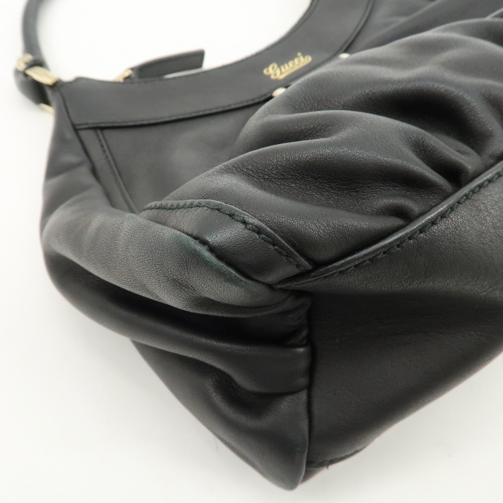 GUCCI Abbey Logo Leather Shoulder Bag Hand Bag Black 190525