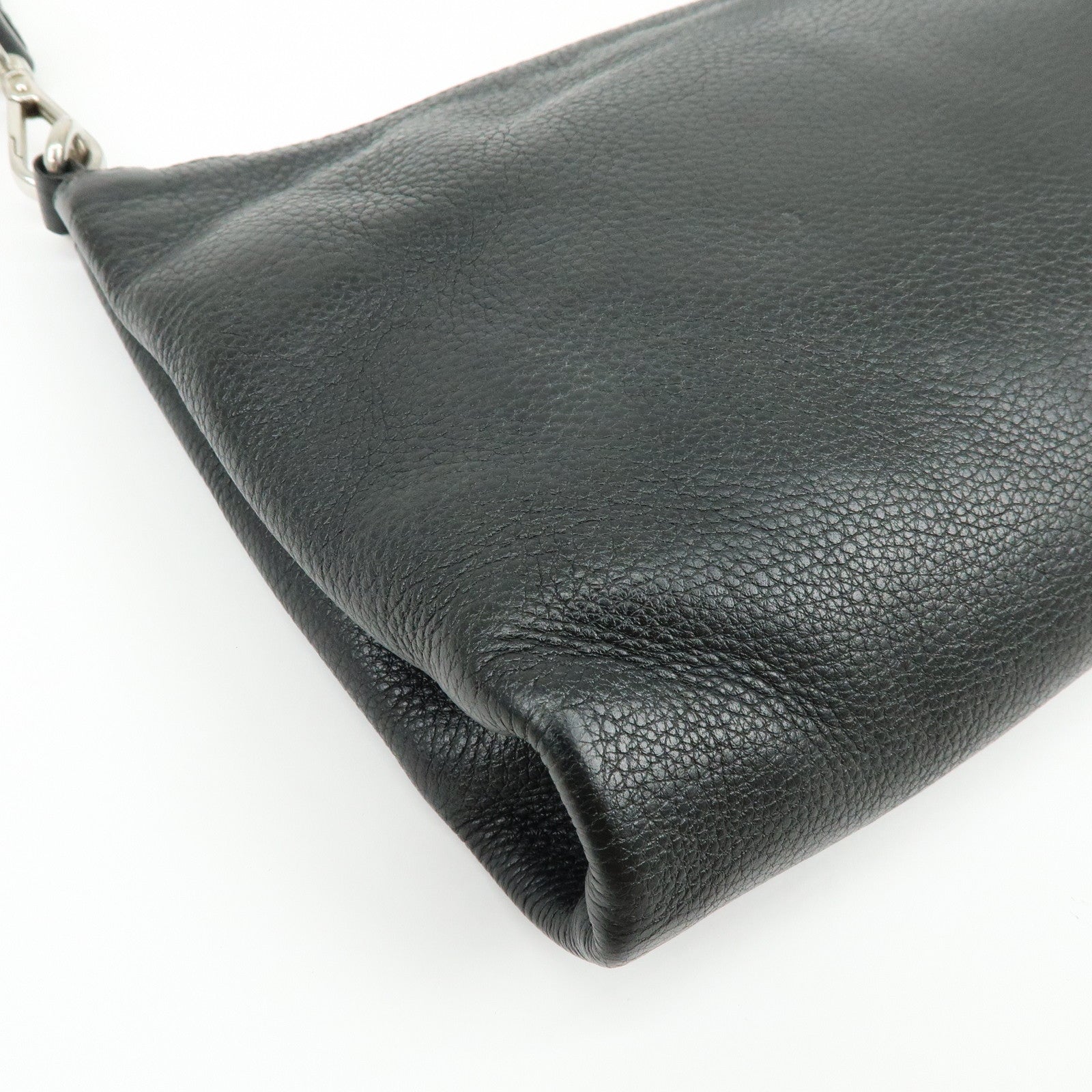 PRADA Triangle Logo Vitello Daino Leather Shoulder Bag Black 1BH997