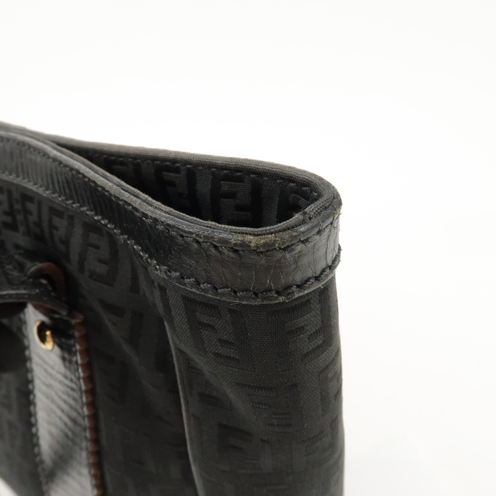 FENDI Zucchino Leather Canvas Tote Bag Hand Bag Black 8BH161 Used