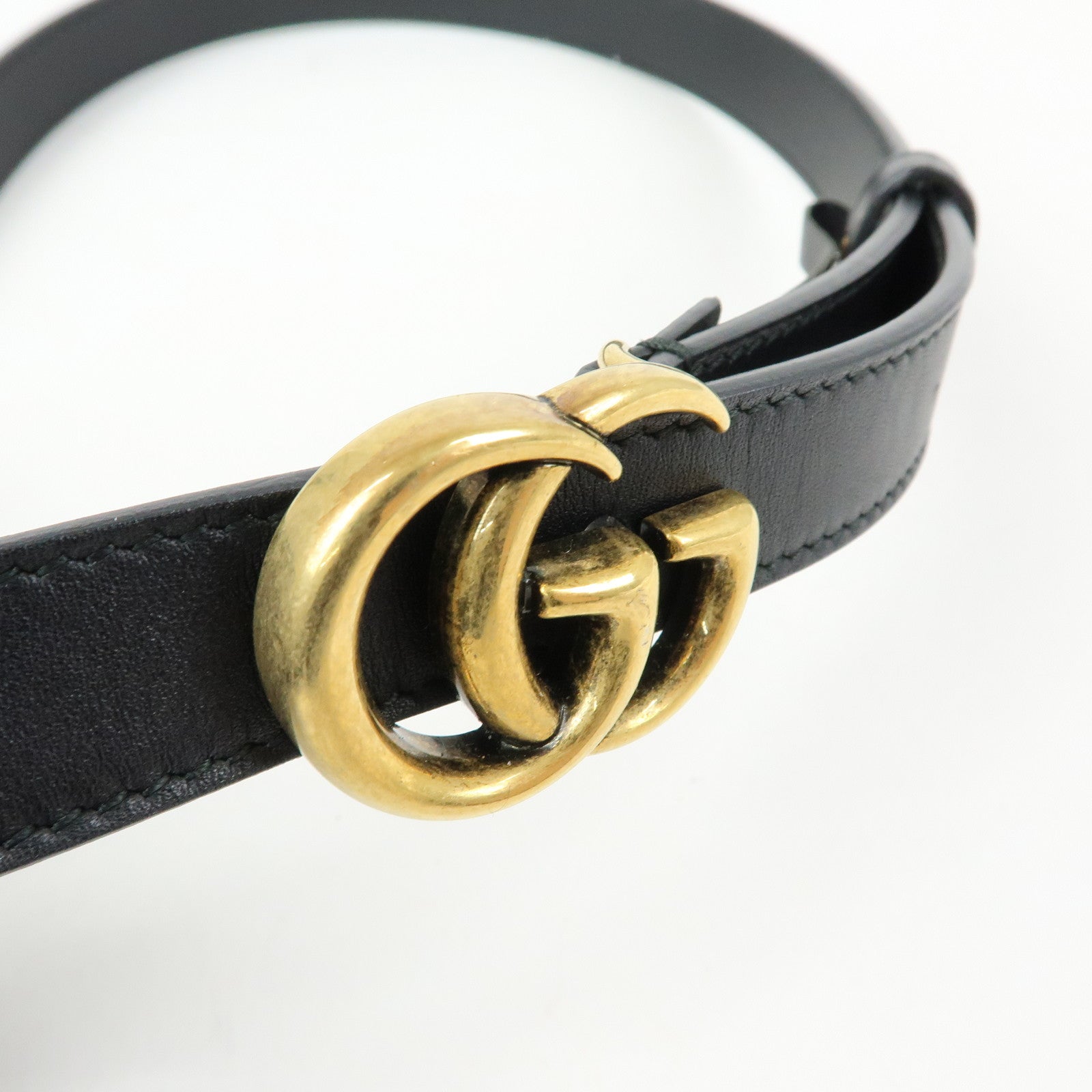 GUCCI Marmont Double G Leather Slim Belt 65・26 Black 409417