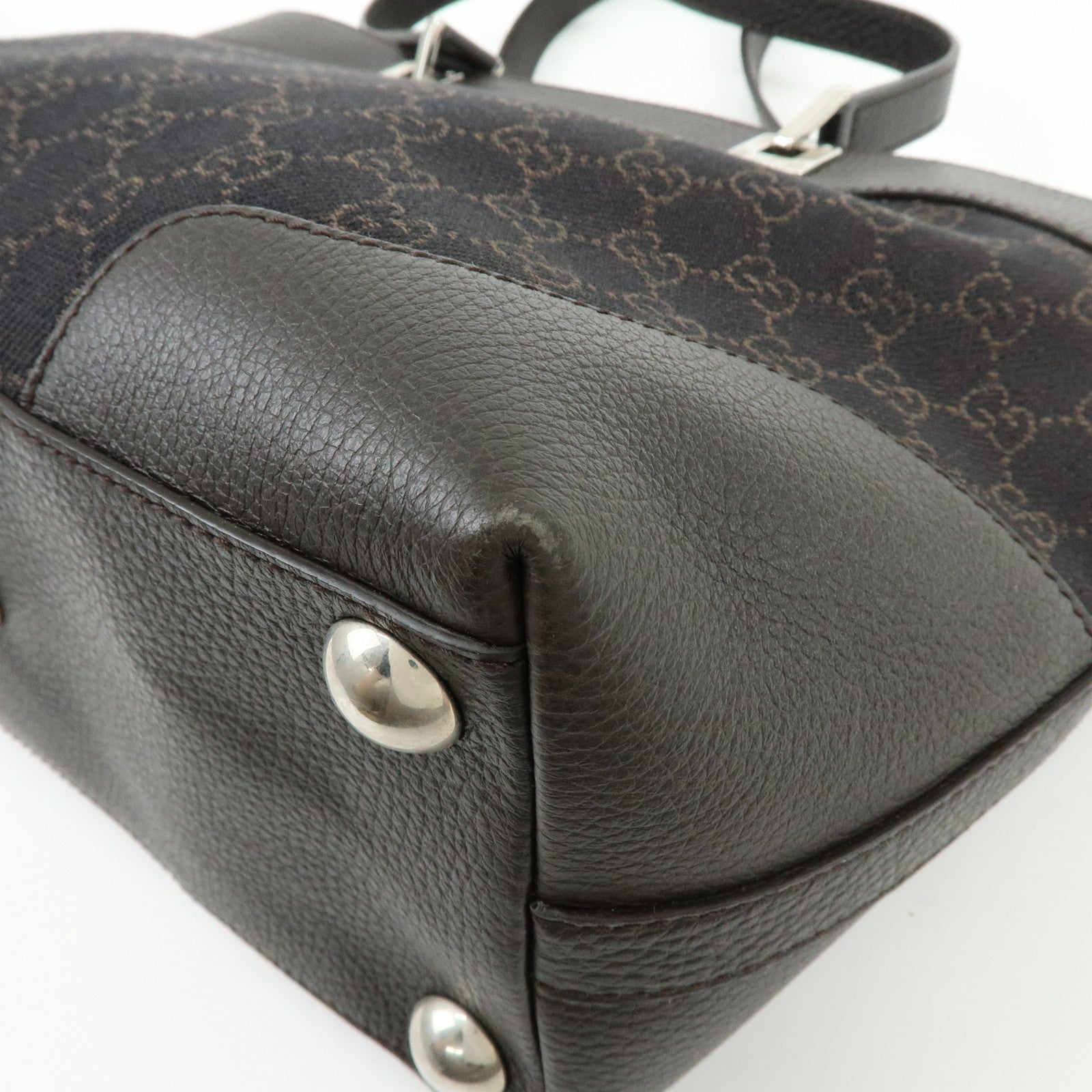 GUCCI GG Canvas Leather Tote Bag Shoulder Bag Black 289719