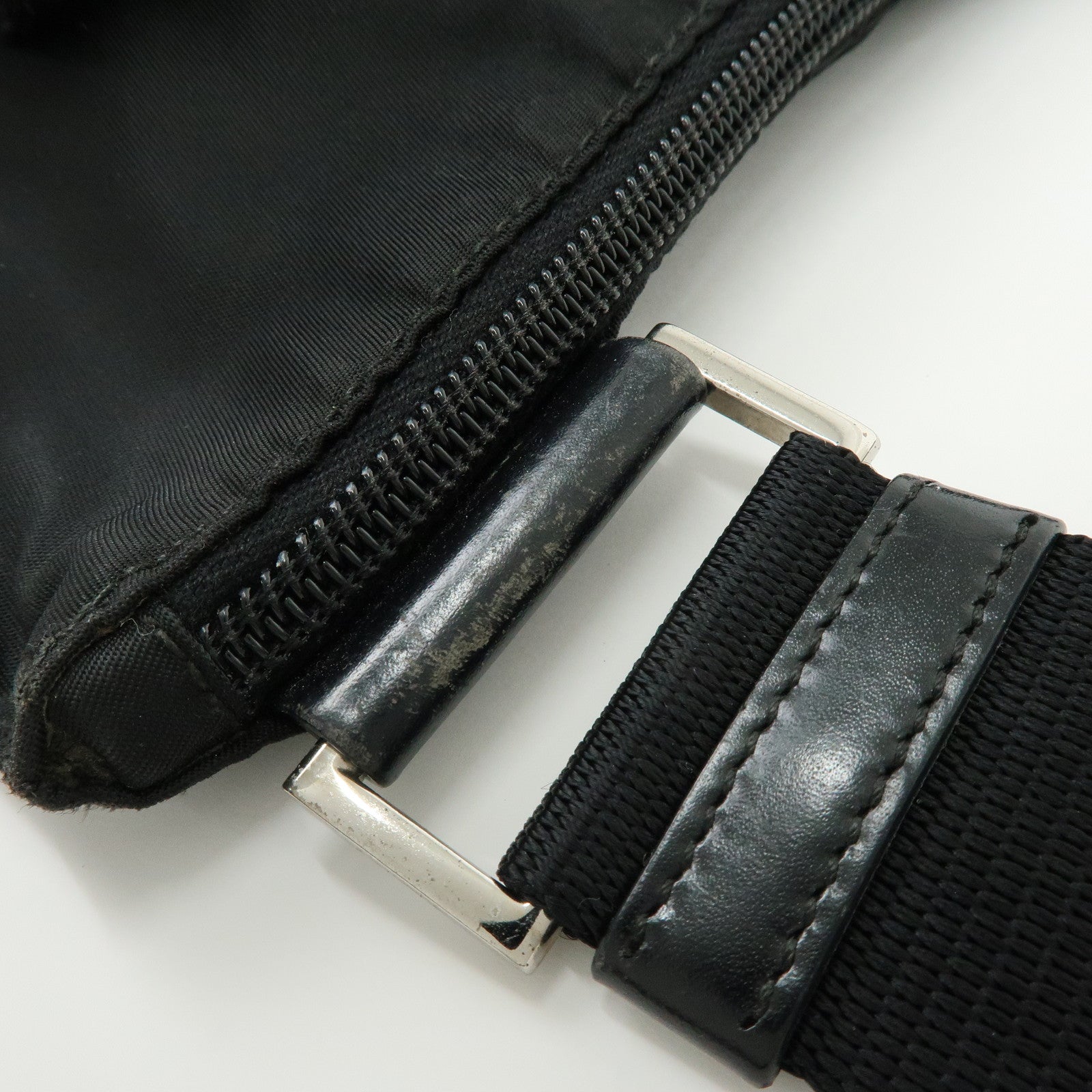 PRADA Triangle Logo Nylon Leather Shoulder Bag Crossbody Bag Black