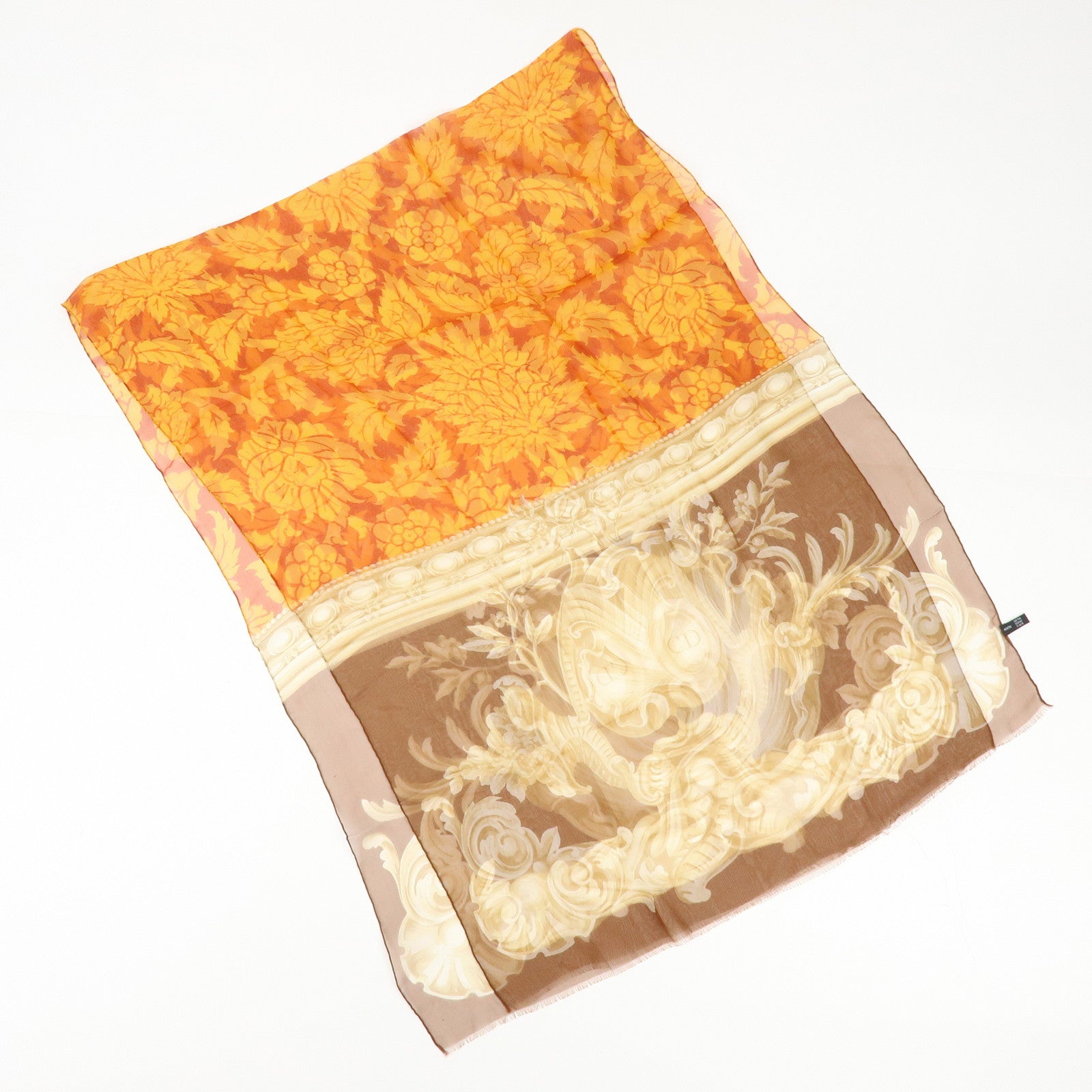 Christian Dior Set of 2 Silk 100% Scarf Sheer Brown Green