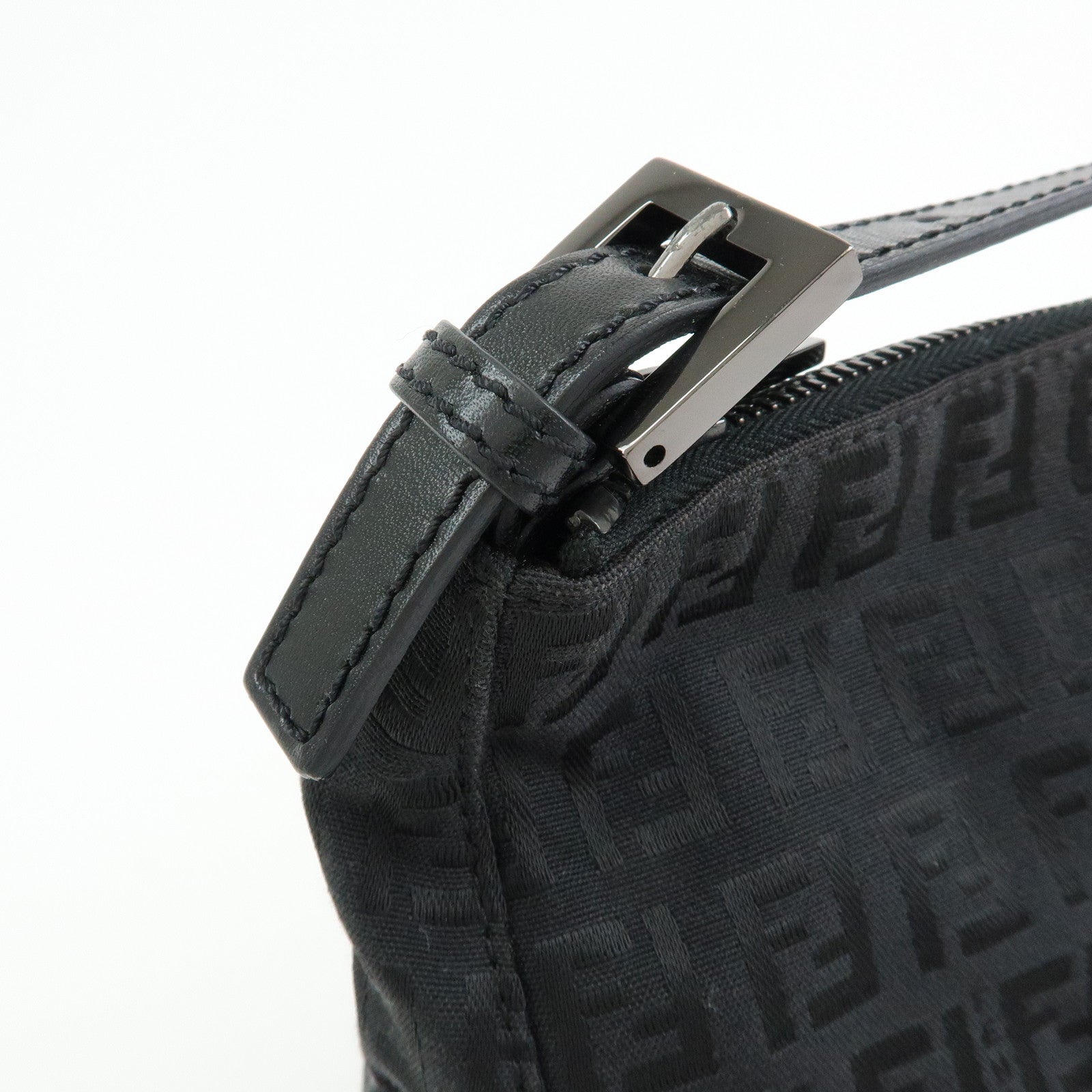 FENDI Zucchino Canvas Leather Hand Bag Pouch Black 8N0005