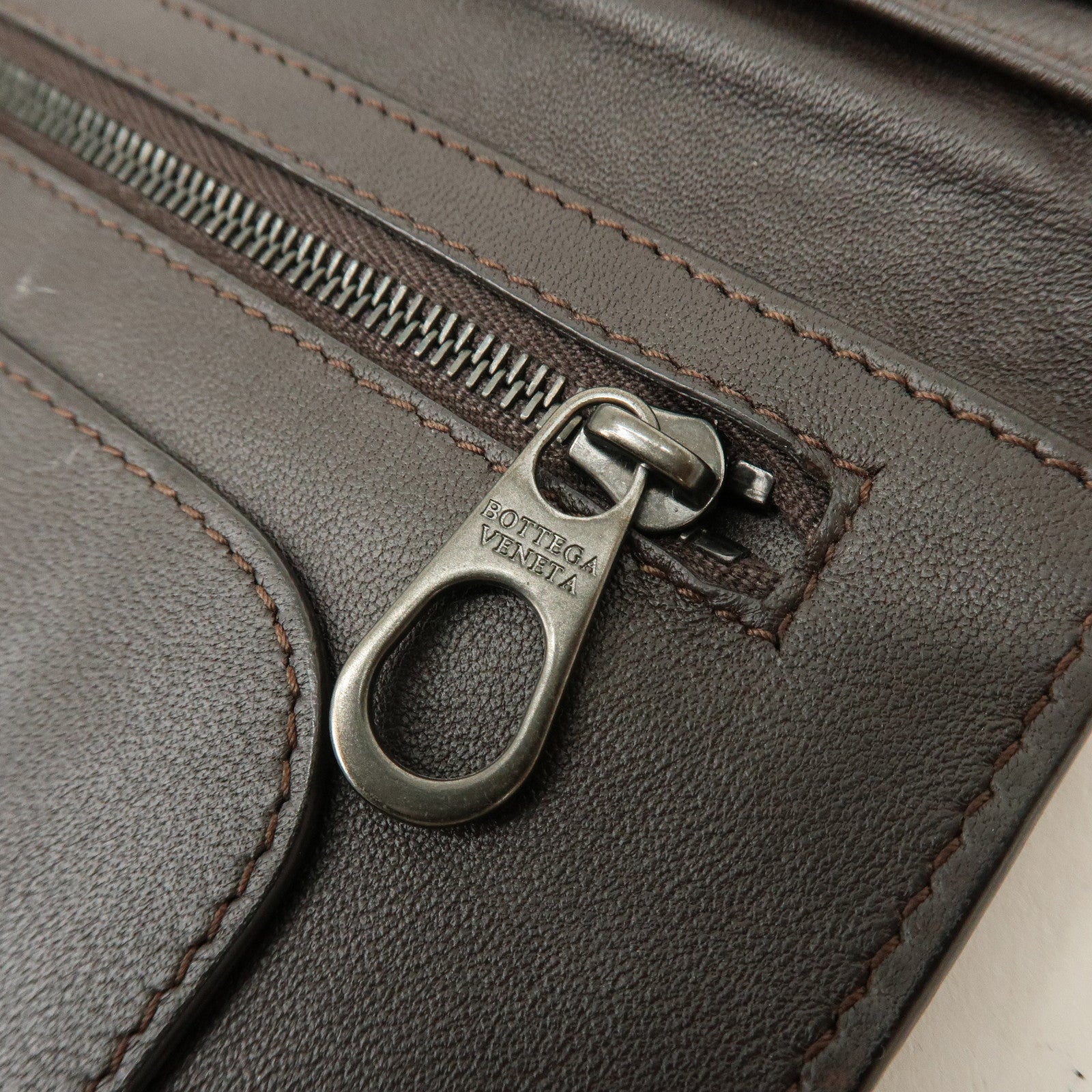 BOTTEGA VENETA Intrecciato Leather Bi-fold Long Wallet Dark Brown